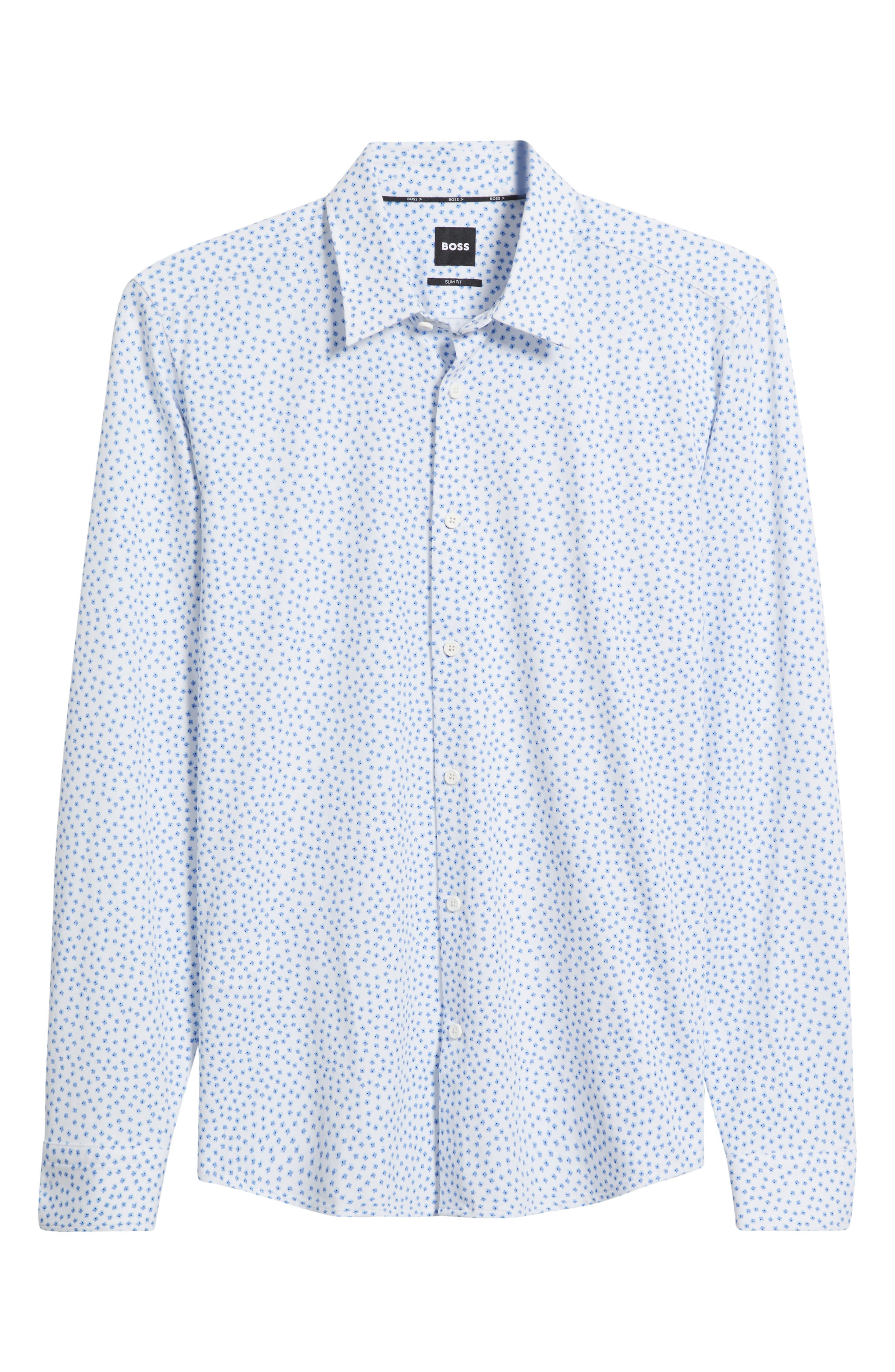 BOSS Roan Kent Slim Fit Button-Up Shirt in Light/Pastel Blue Dots at Nordstrom - 6