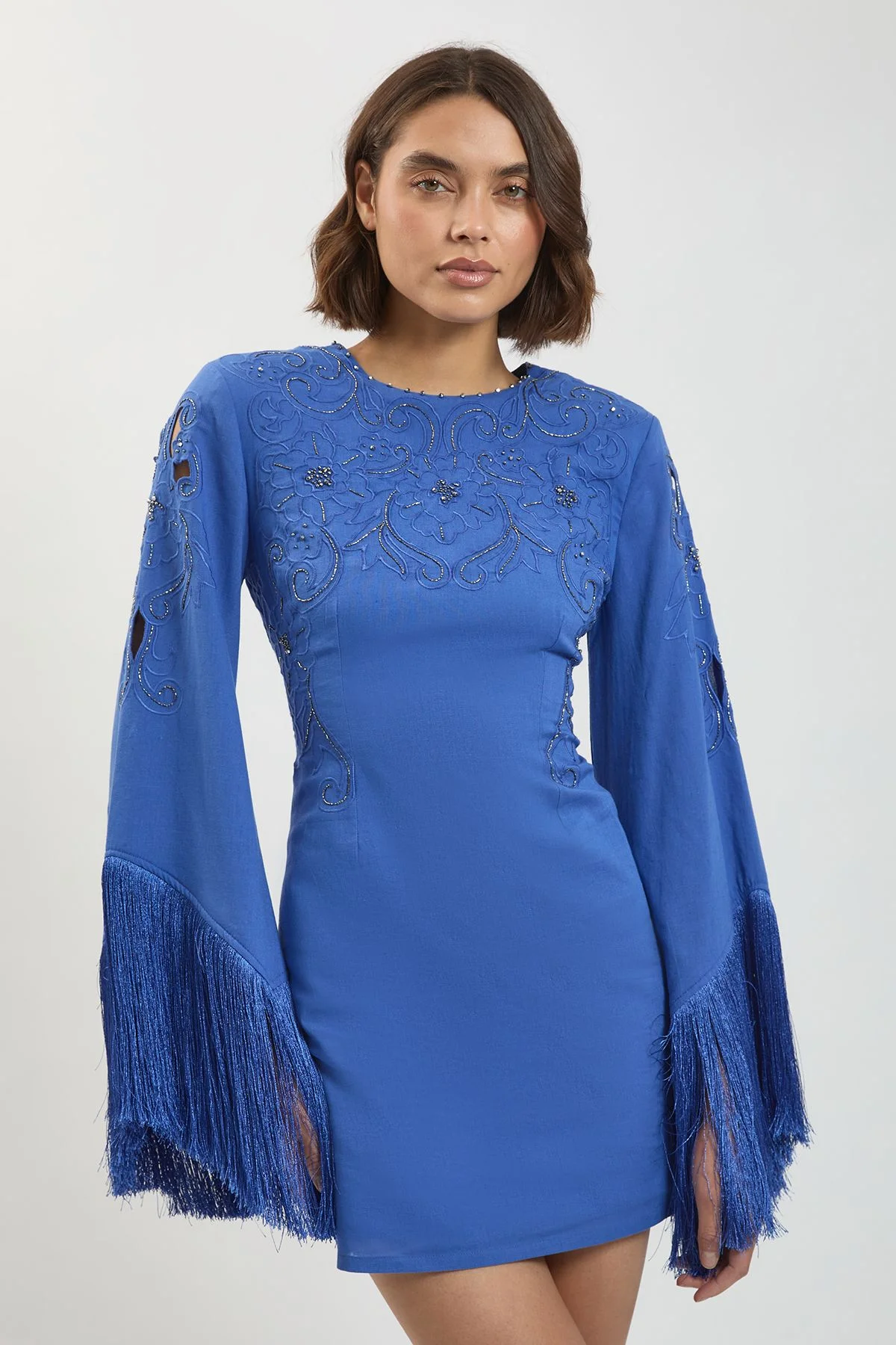Fringe Detail Beaded Mini Dress - 1