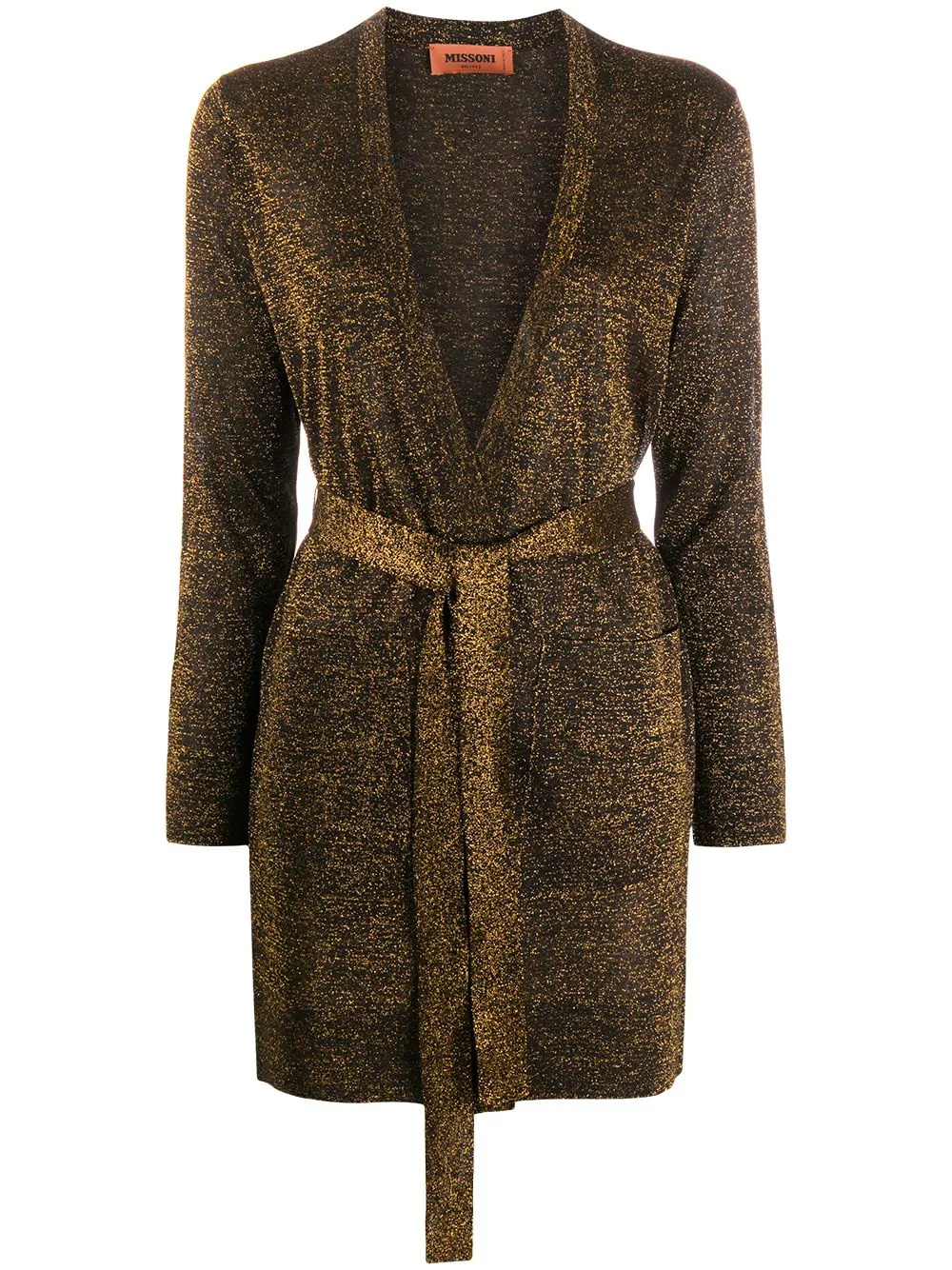 metallic-thread belted coat - 1