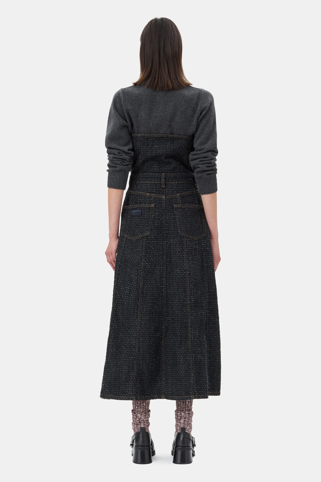 BLACK FLUFFY DENIM CORSAGE DRESS