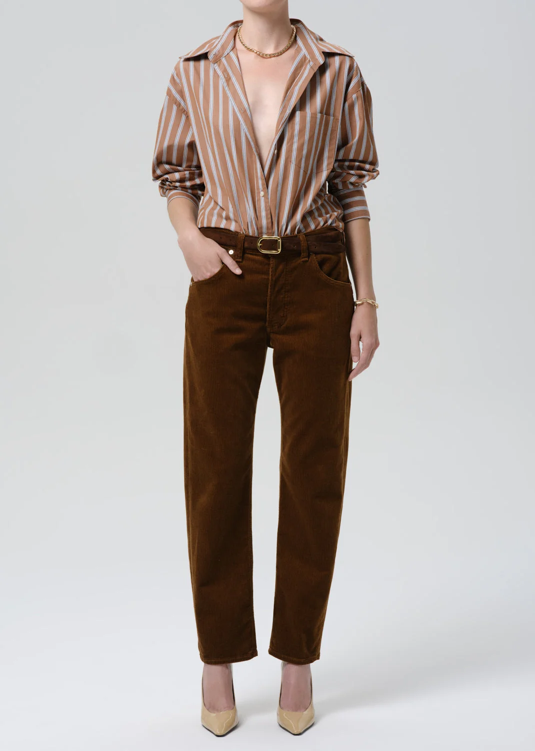 Thea Boyfriend Shirt In Copper Stripe - 1