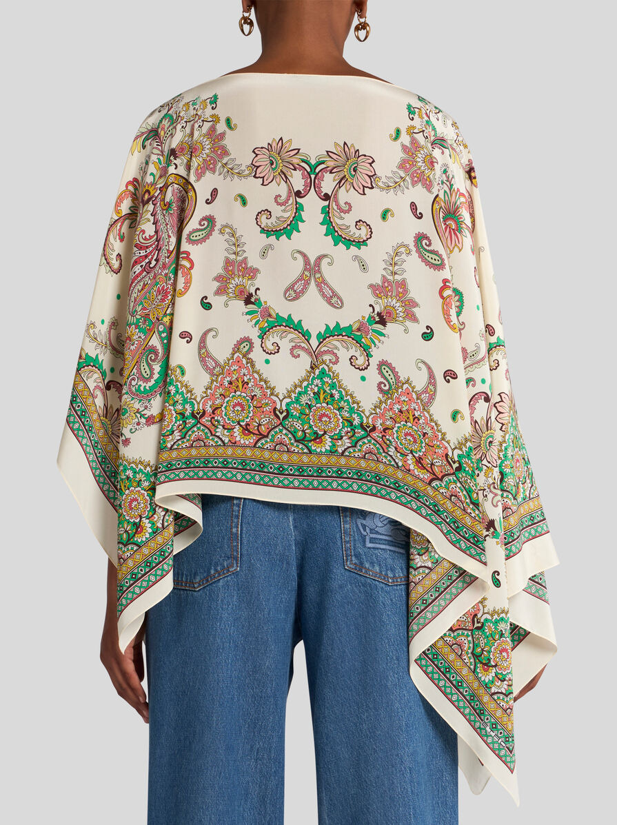 FLORAL PAISLEY SILK PONCHO - 5