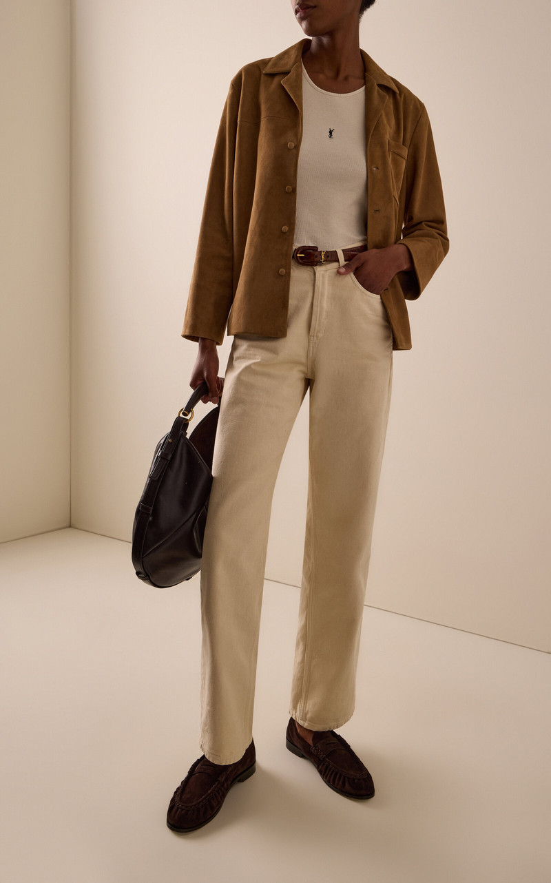 SAINT LAURENT V-Waist Long Baggy Jeans white outlook