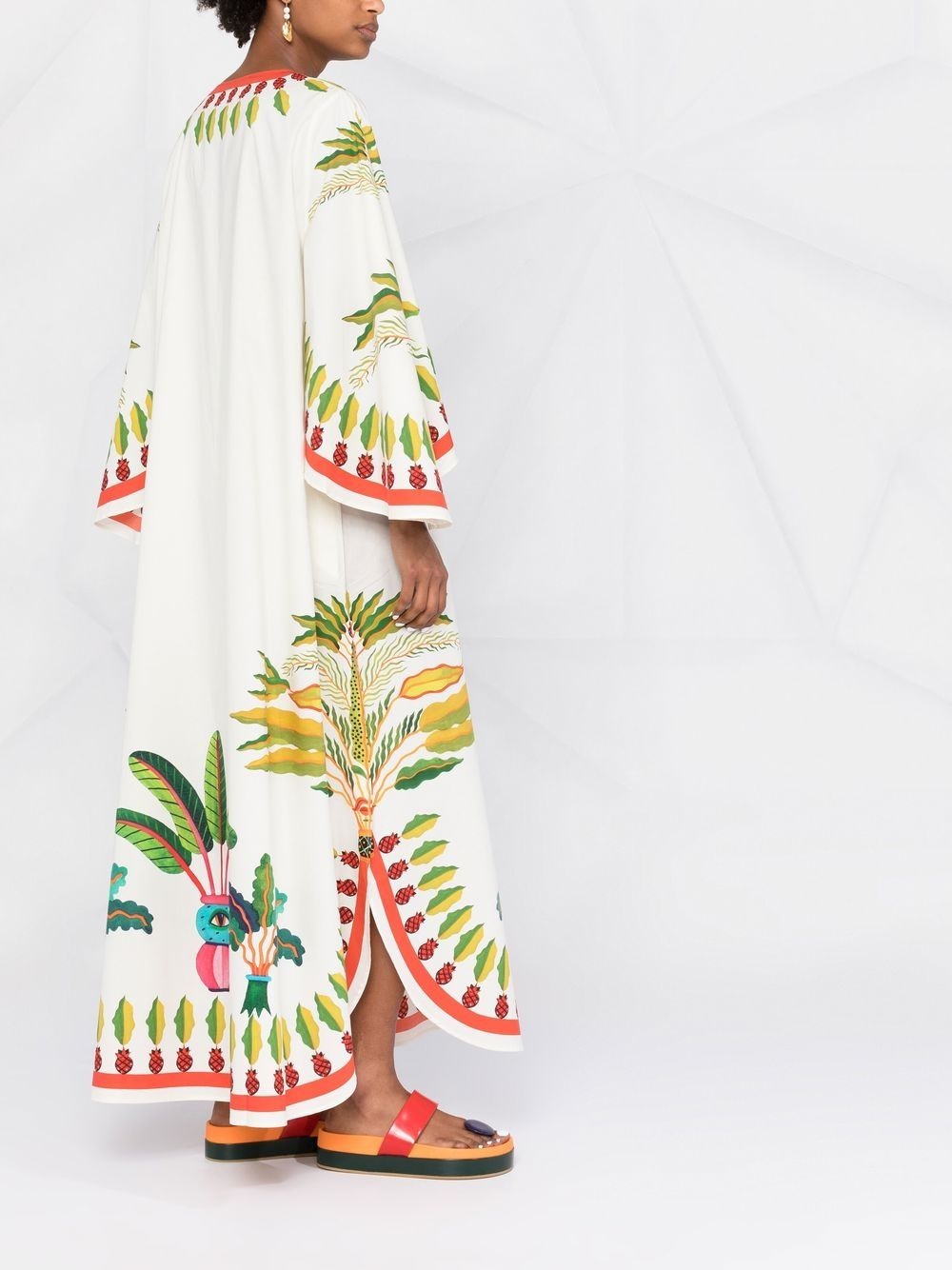 Flying palm tree-print poplin kaftan dress - 6