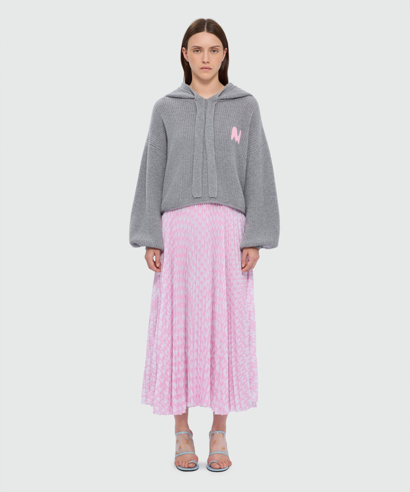 MSGM Pink pleated soleil skirt with all-over MWAVE logo print outlook