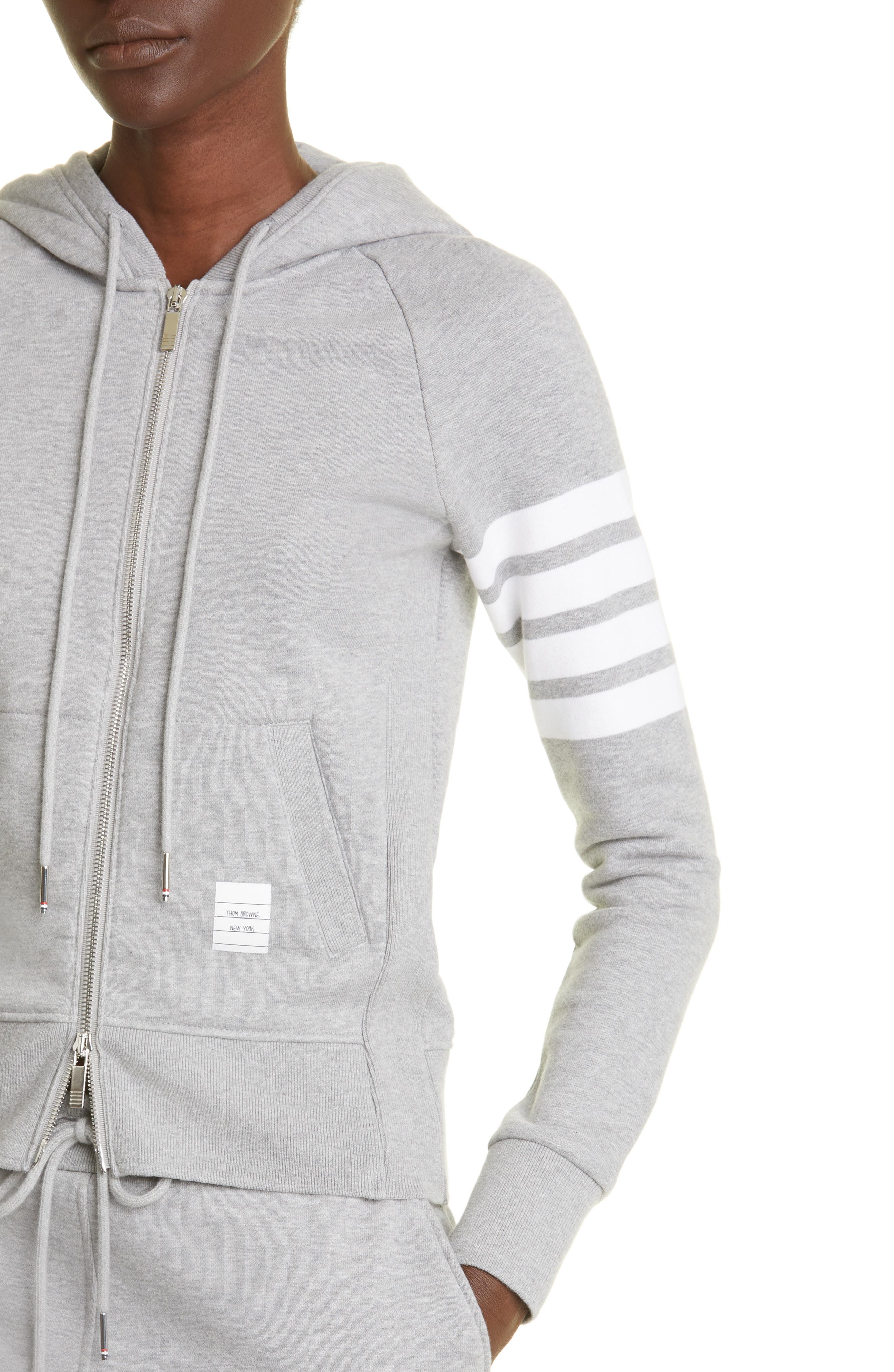 Thom Browne 4-Bar Cotton Hoodie in Light Grey at Nordstrom - 4