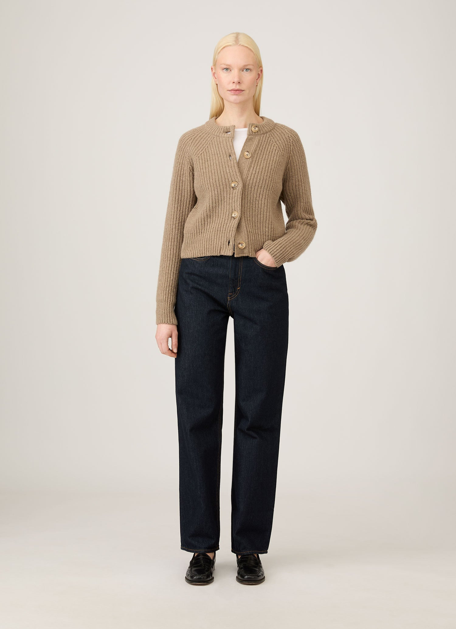 Ribbed Crew Neck Cardigan - 2