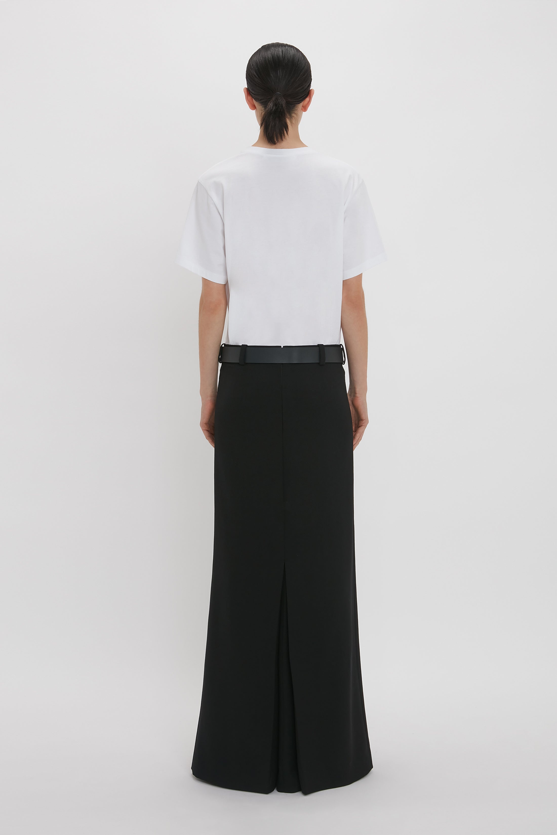 Floor-Length Box Pleat Skirt In Black - 2