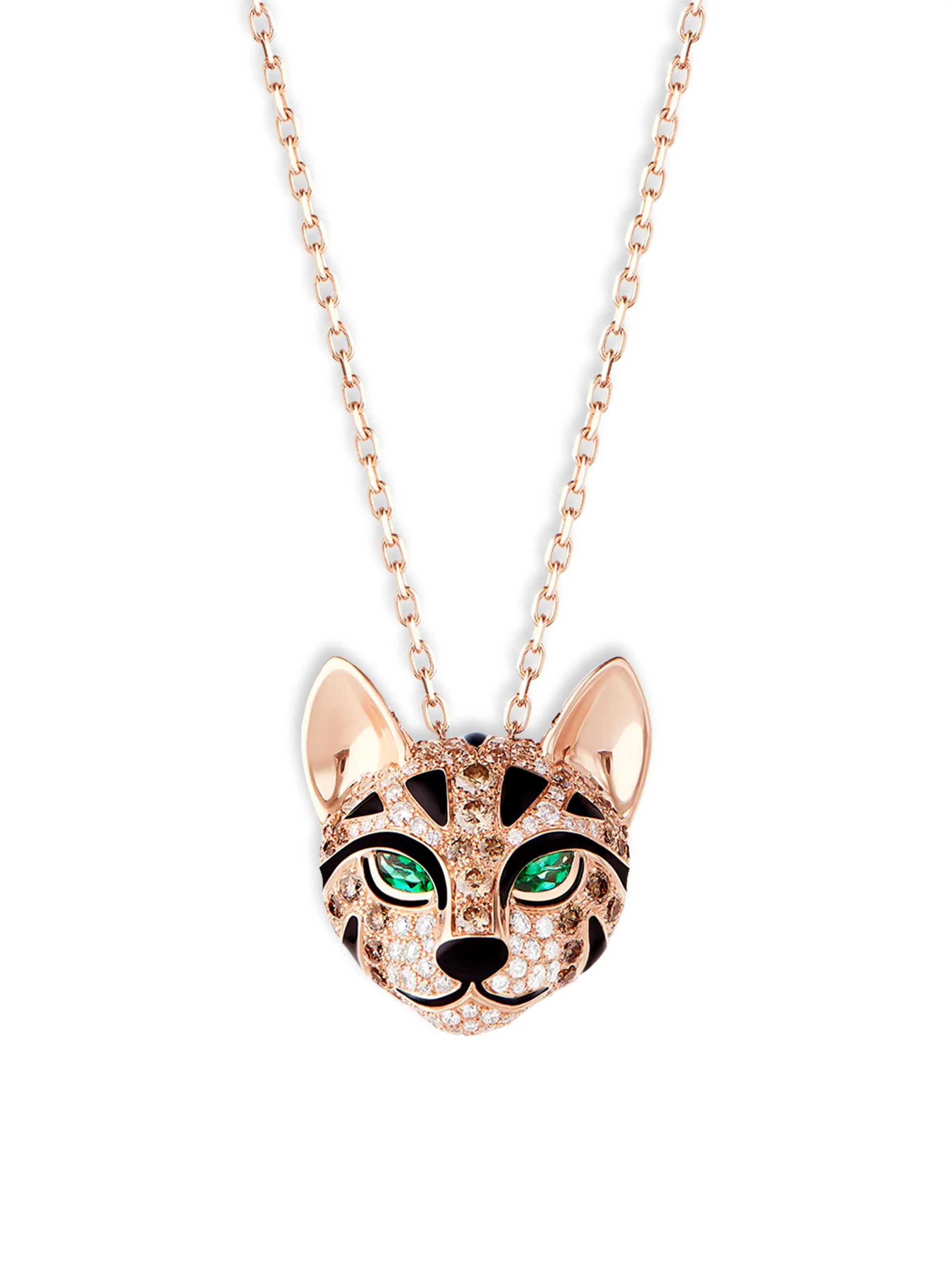 Animaux 18K 로즈 골드, 투톤 다이아몬드 & 에메랄드 푸지 Leopard Pedant 목걸이 - 1