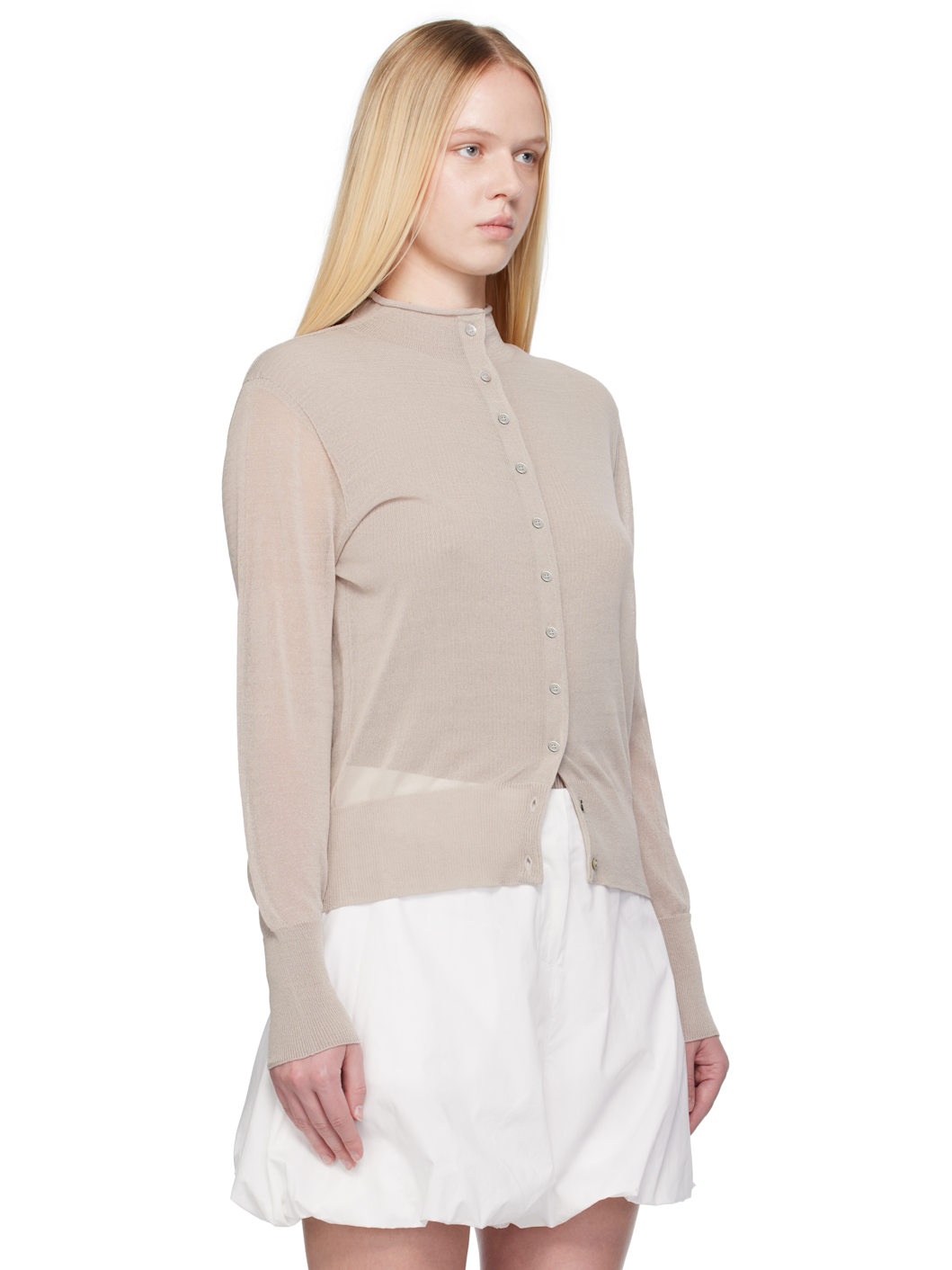 Grey Wholegarment Sheer Cardigan - 2