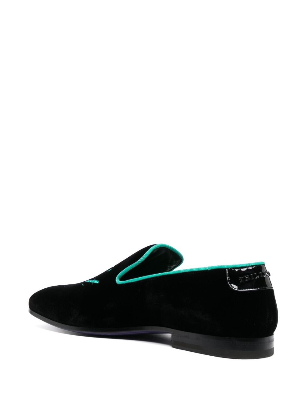 slogan-embroidered velvet loafers - 3