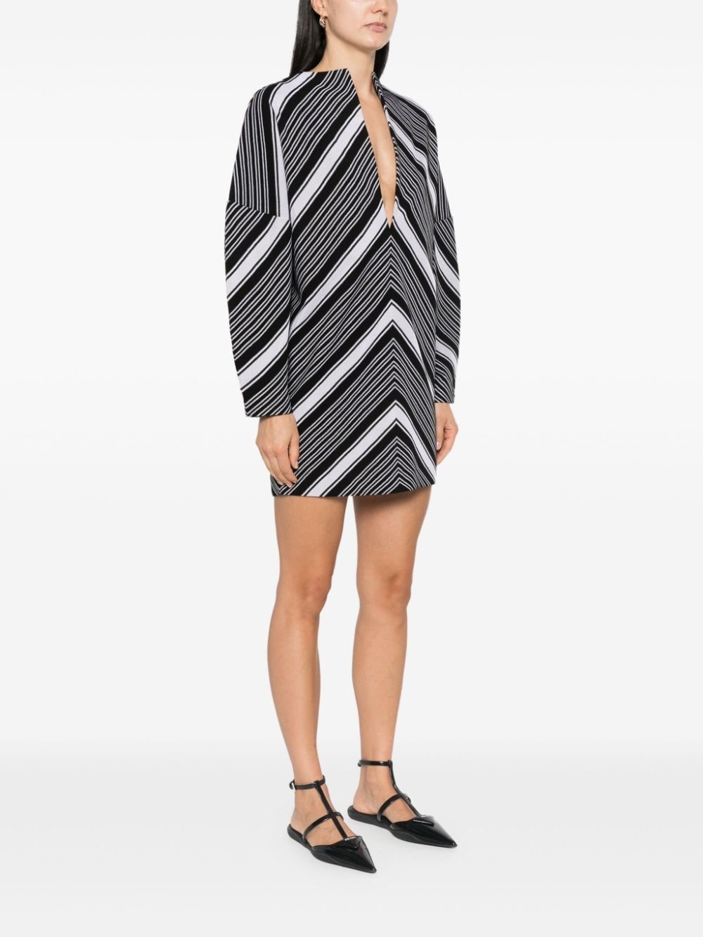 plunging V-neck oversized-sleeve mini dress - 3