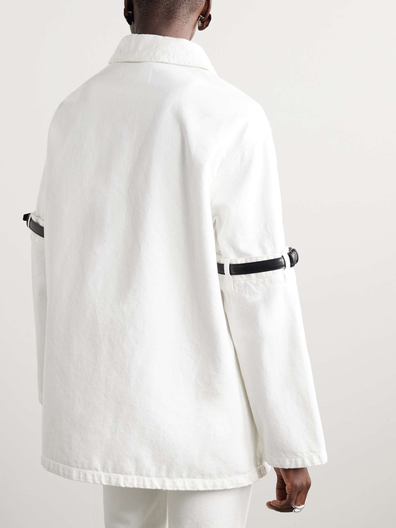 Oversized leather-trimmed paneled denim jacket - 4