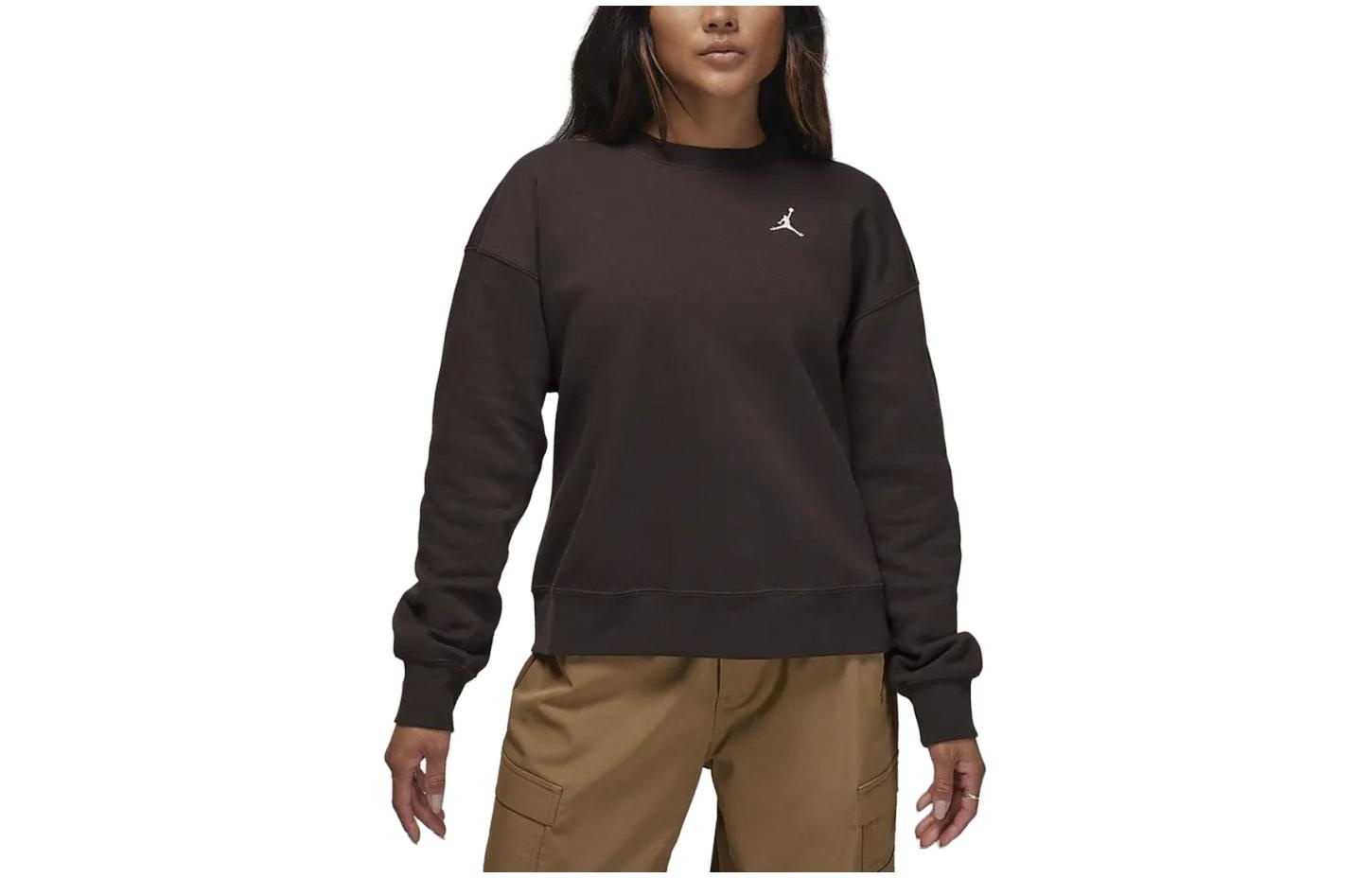 (WMNS) Air Jordan Brooklyn Fleece Crewneck Sweatshirt Asia Sizing 'Brown' FN4492-220 - 2