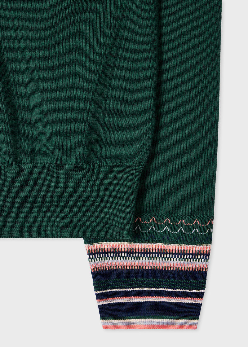 Paul Smith Women's Dark Green Knitted Cardigan with Striped Cuffs outlook