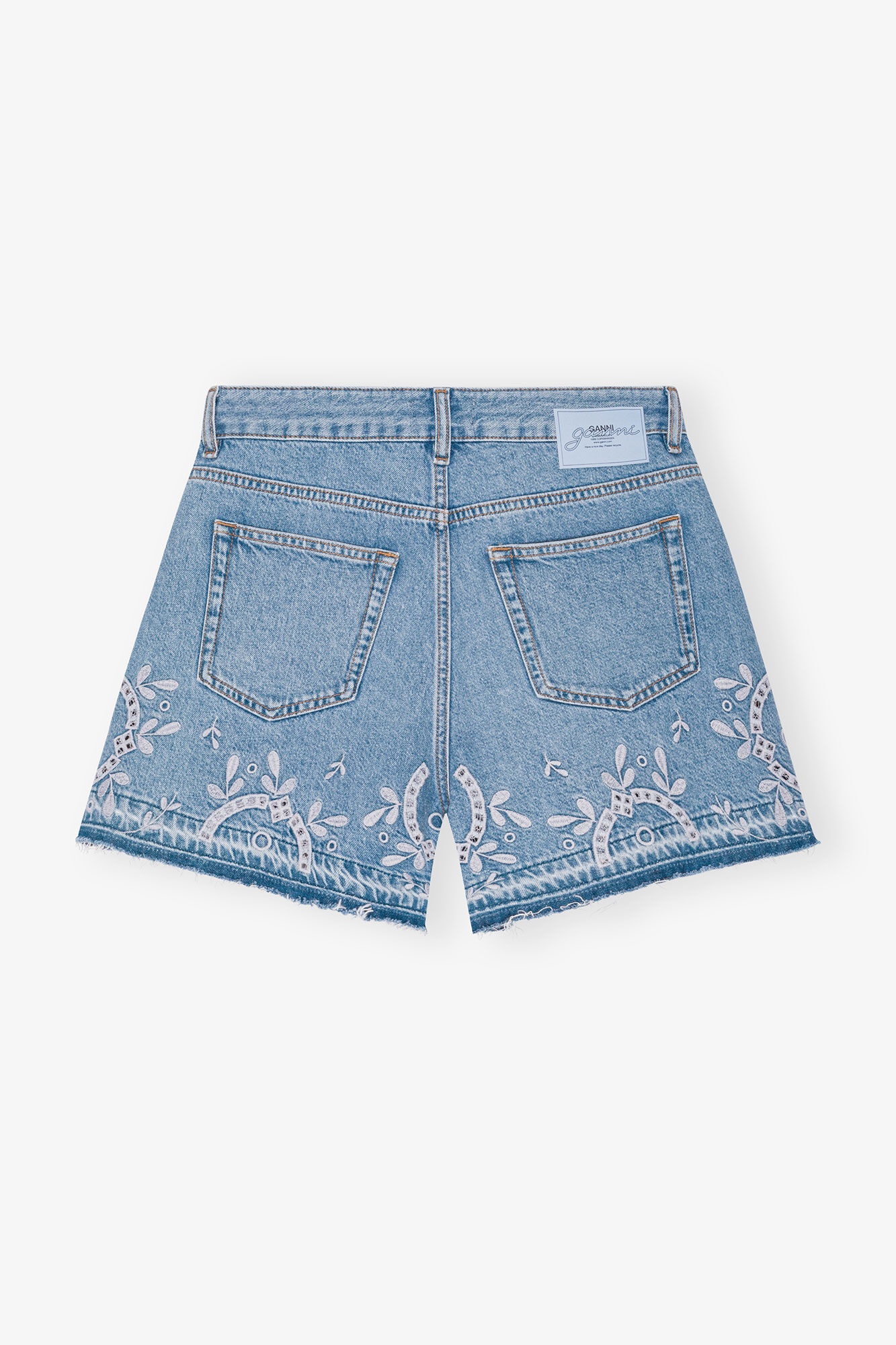 LIGHT BLUE BRODERIE ANGLAISE DENIM SHORTS - 5