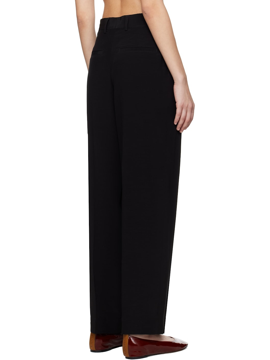 Black Double-Pleat Straight Trousers - 3