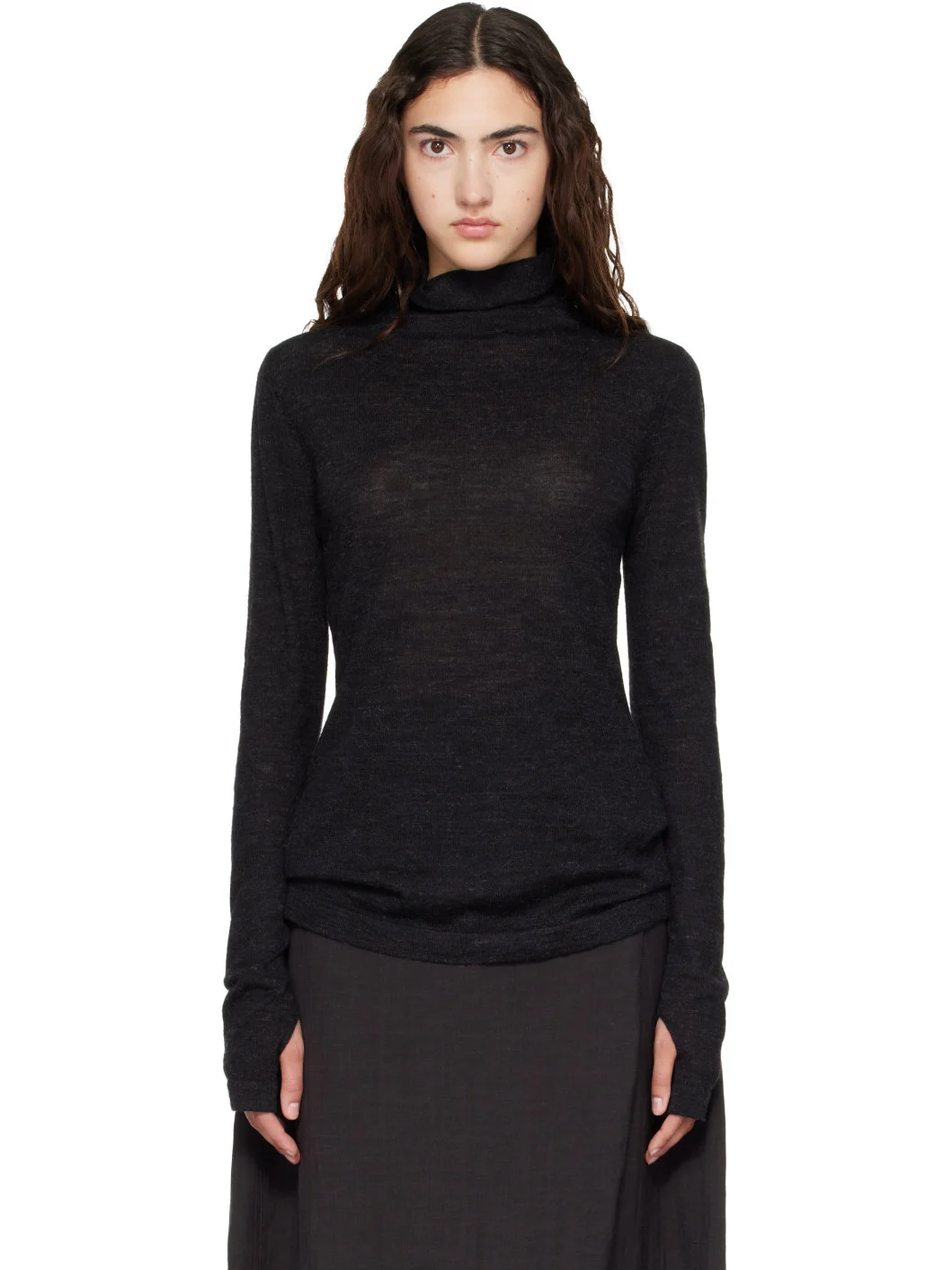 Black Fine Funnel Turtleneck - 1