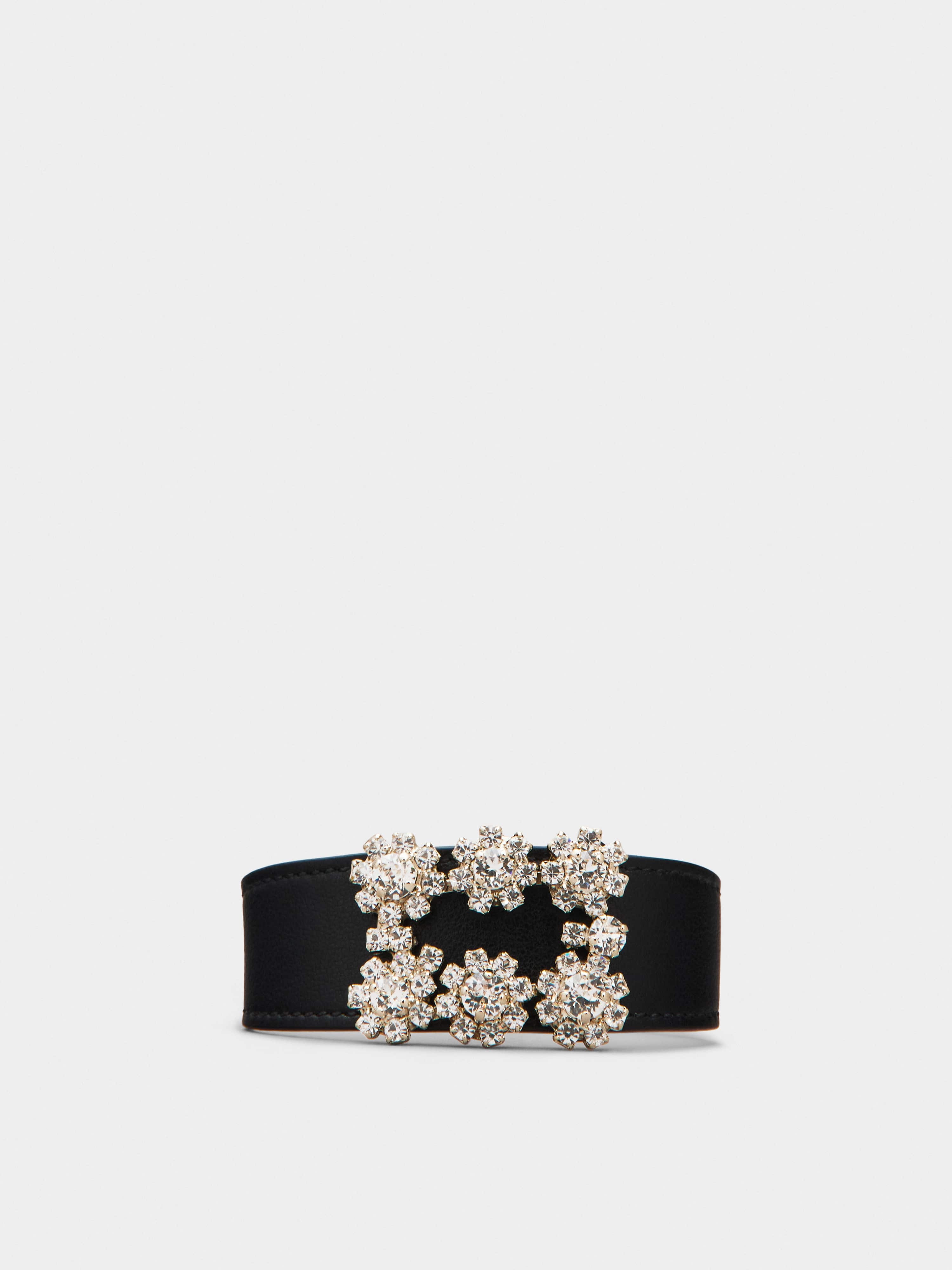 Flower Strass Buckle Bracelet in Leather - 1