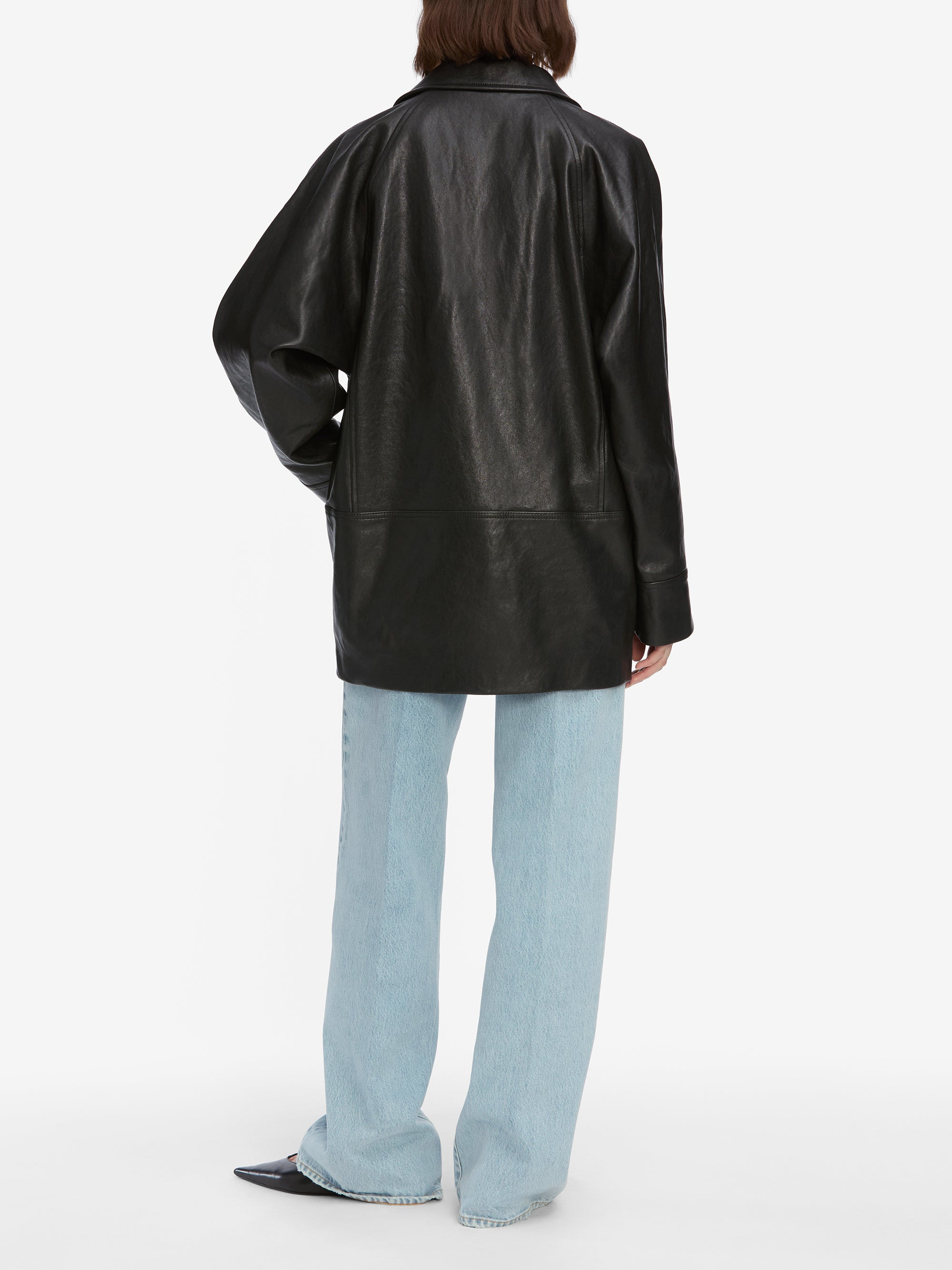 Oversized Leather Jacket in Black - 6