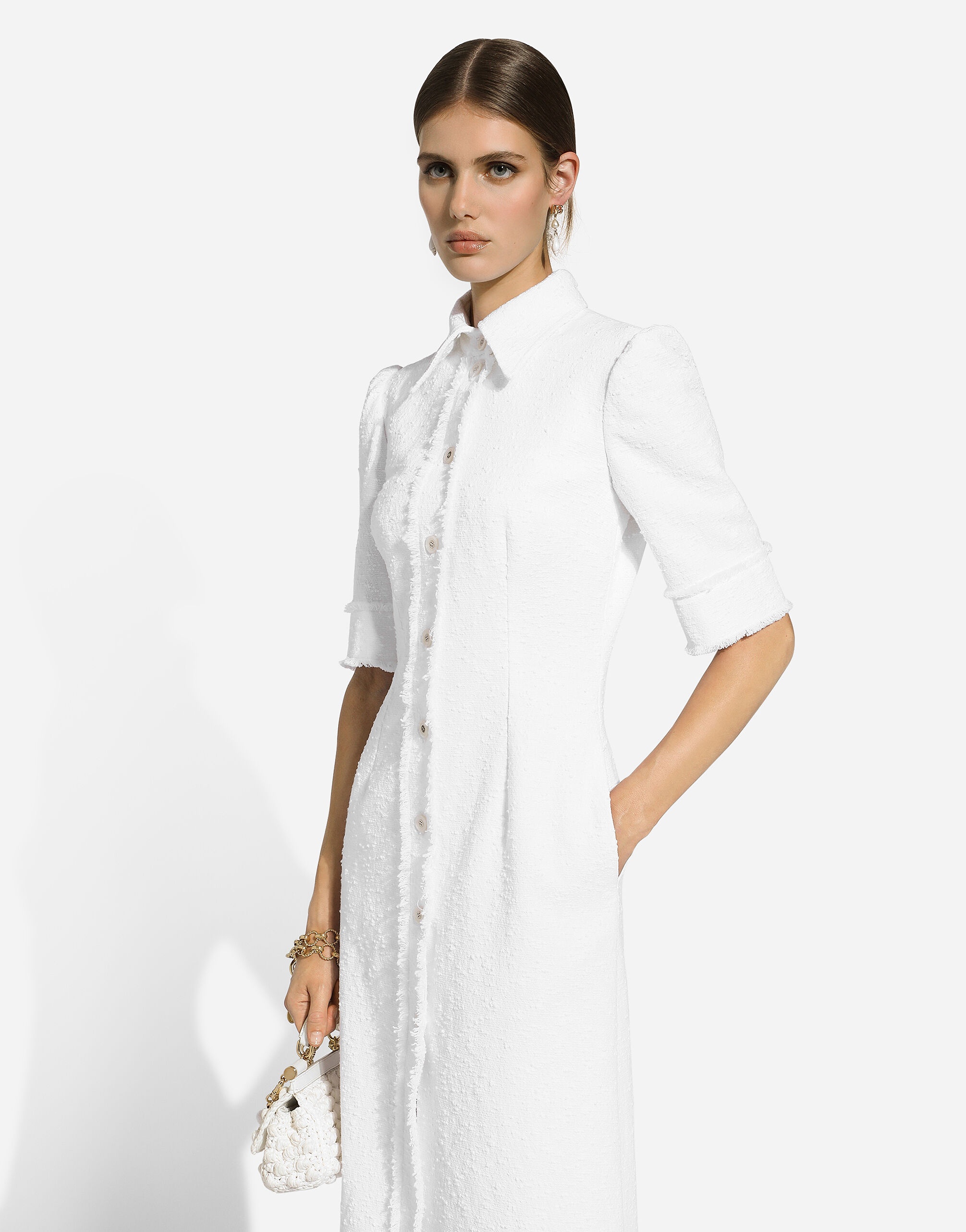 Cotton raschel tweed calf-length dress - 4