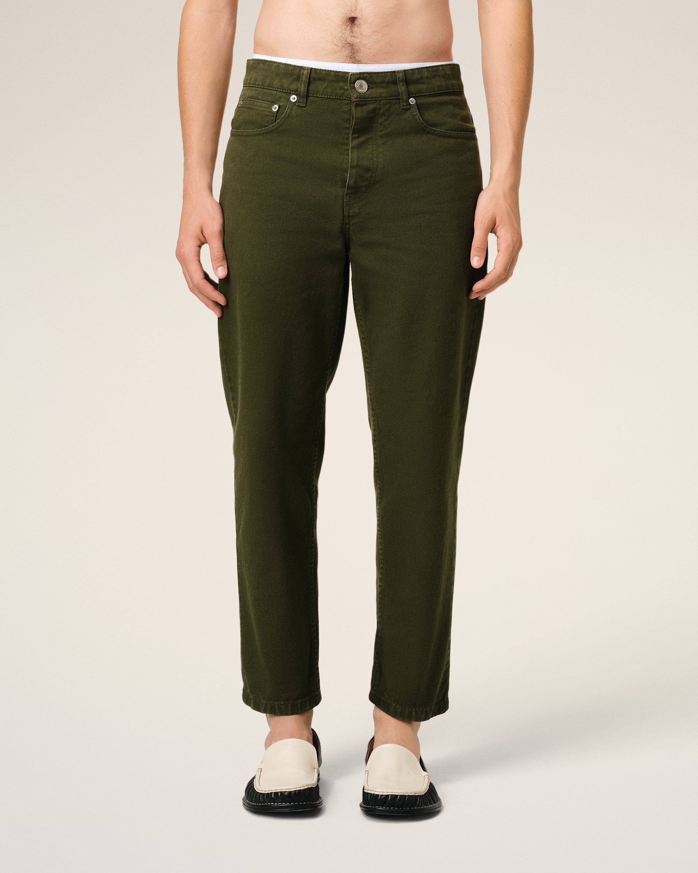 GREEN COTTON TAPERED FIT JEANS - 3
