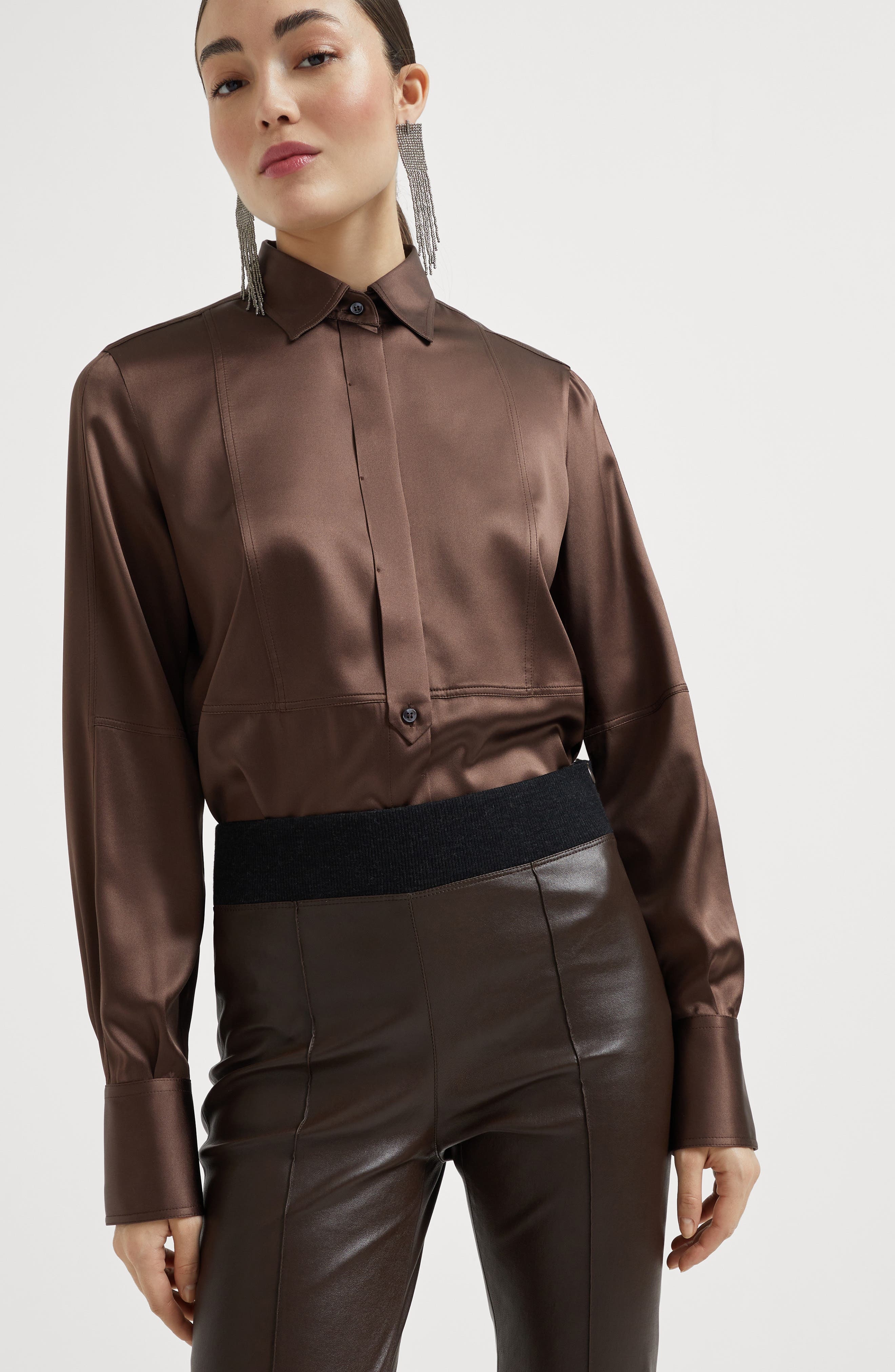 Brunello Cucinelli Stretch nappa leggings in Rust Brown at Nordstrom - 4