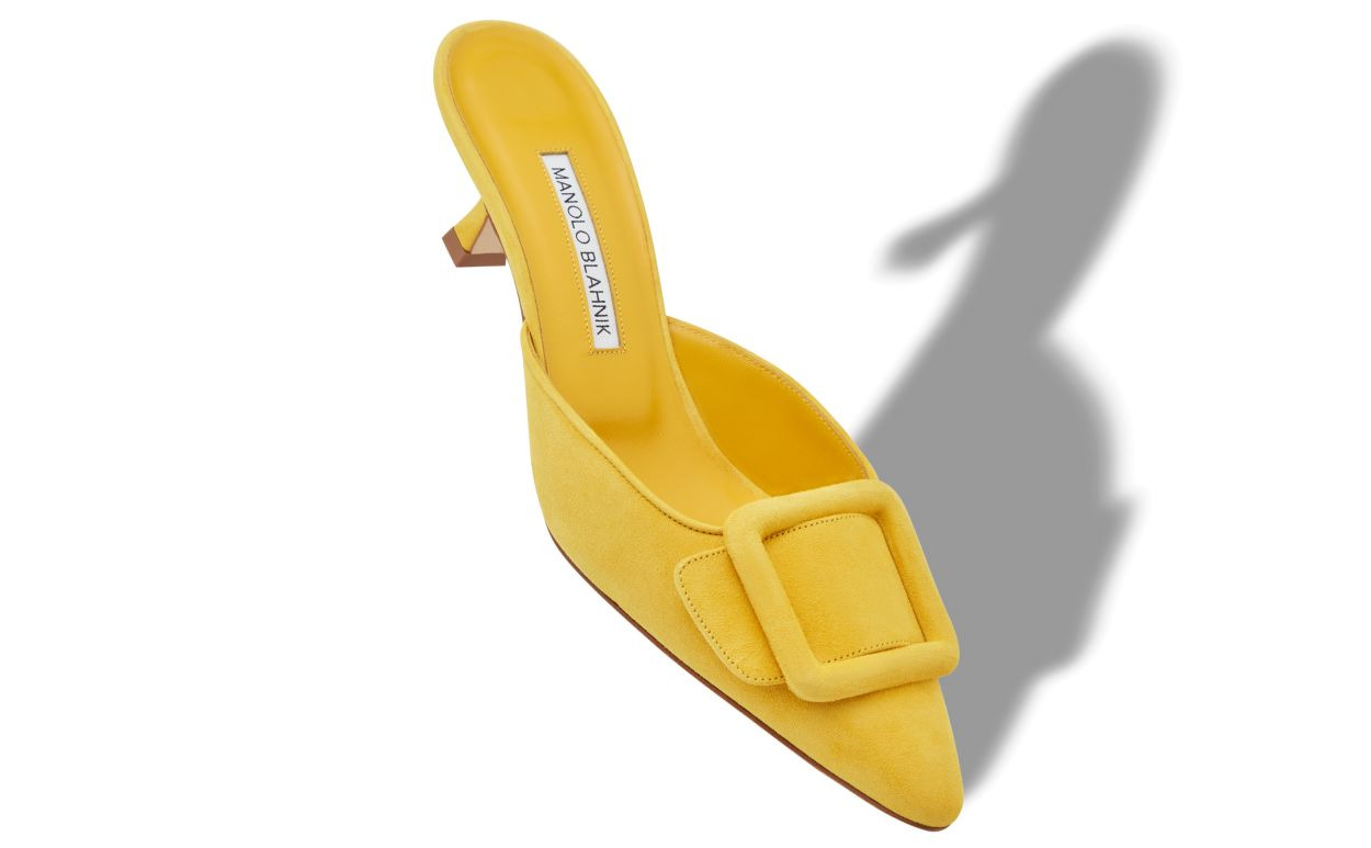 Yellow Suede Buckle Mules - 2