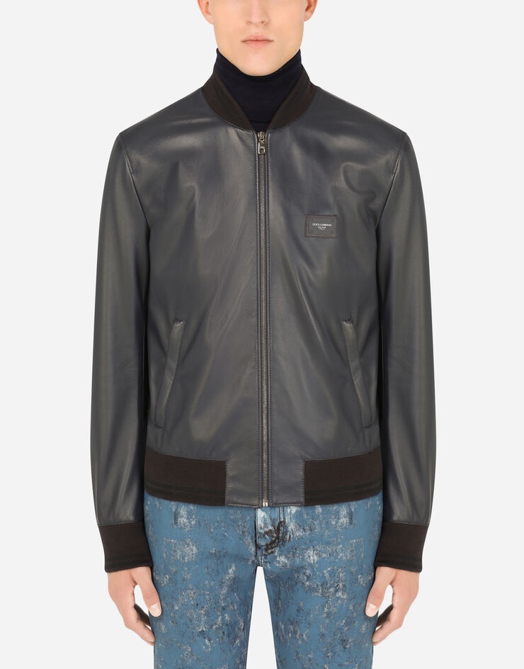 Leather jacket with branded plate - 1