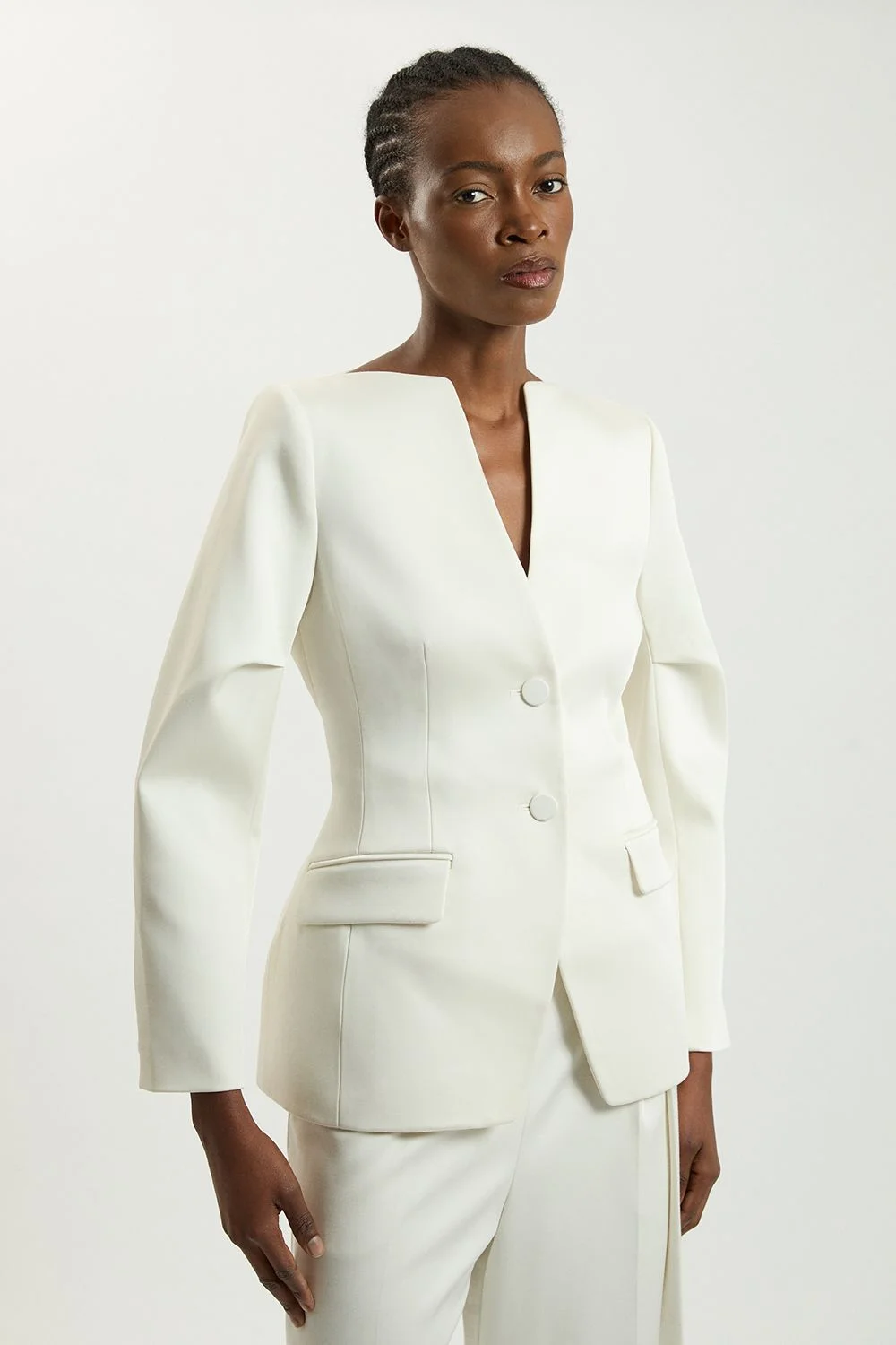 Petite Tailored Satin Collarless Blazer - 1