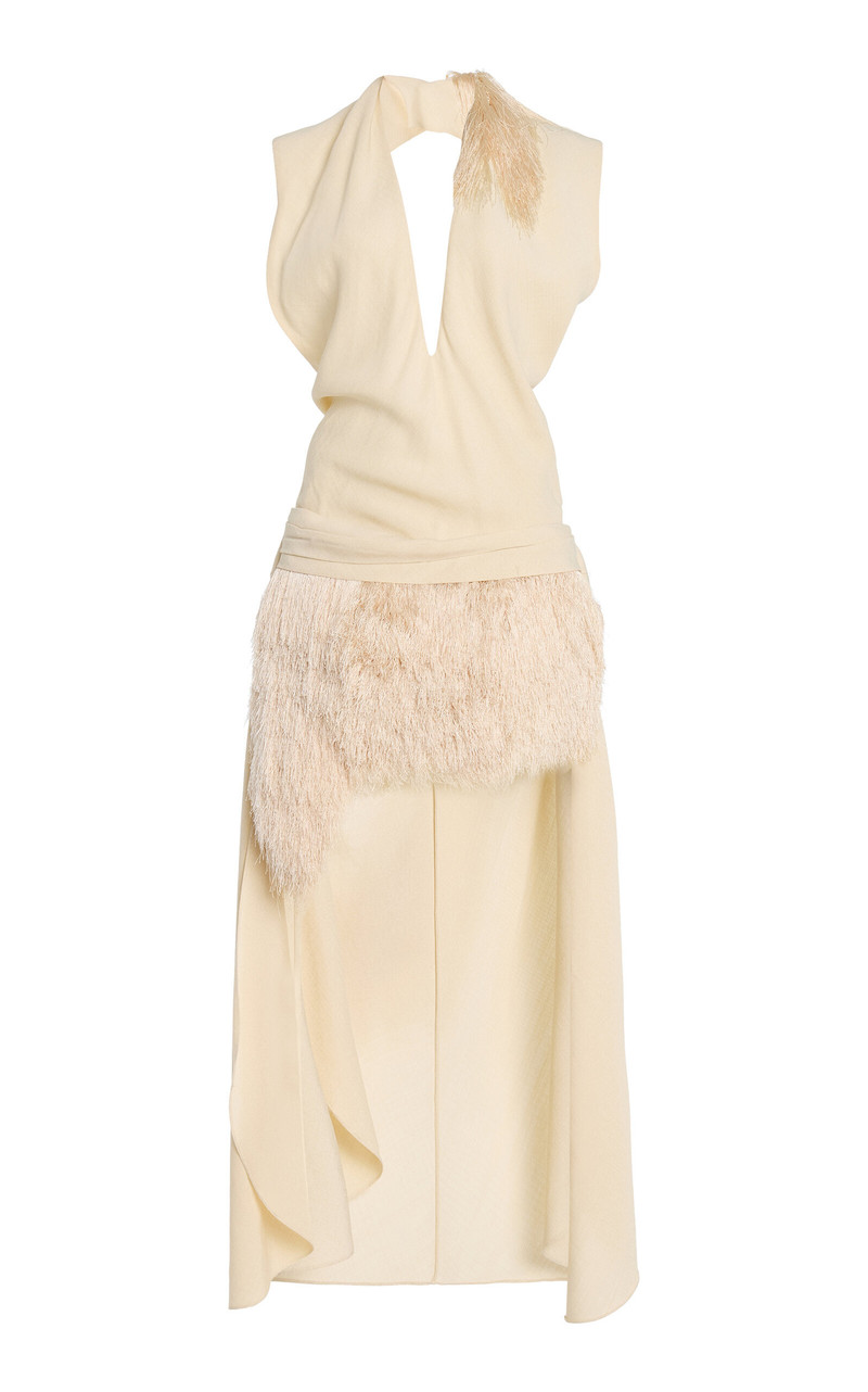 Marinaia Fringe Detail Midi Dress ivory 1