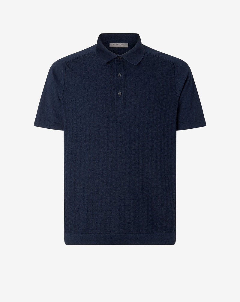 Navy blue button-up Pima cotton polo shirt 1