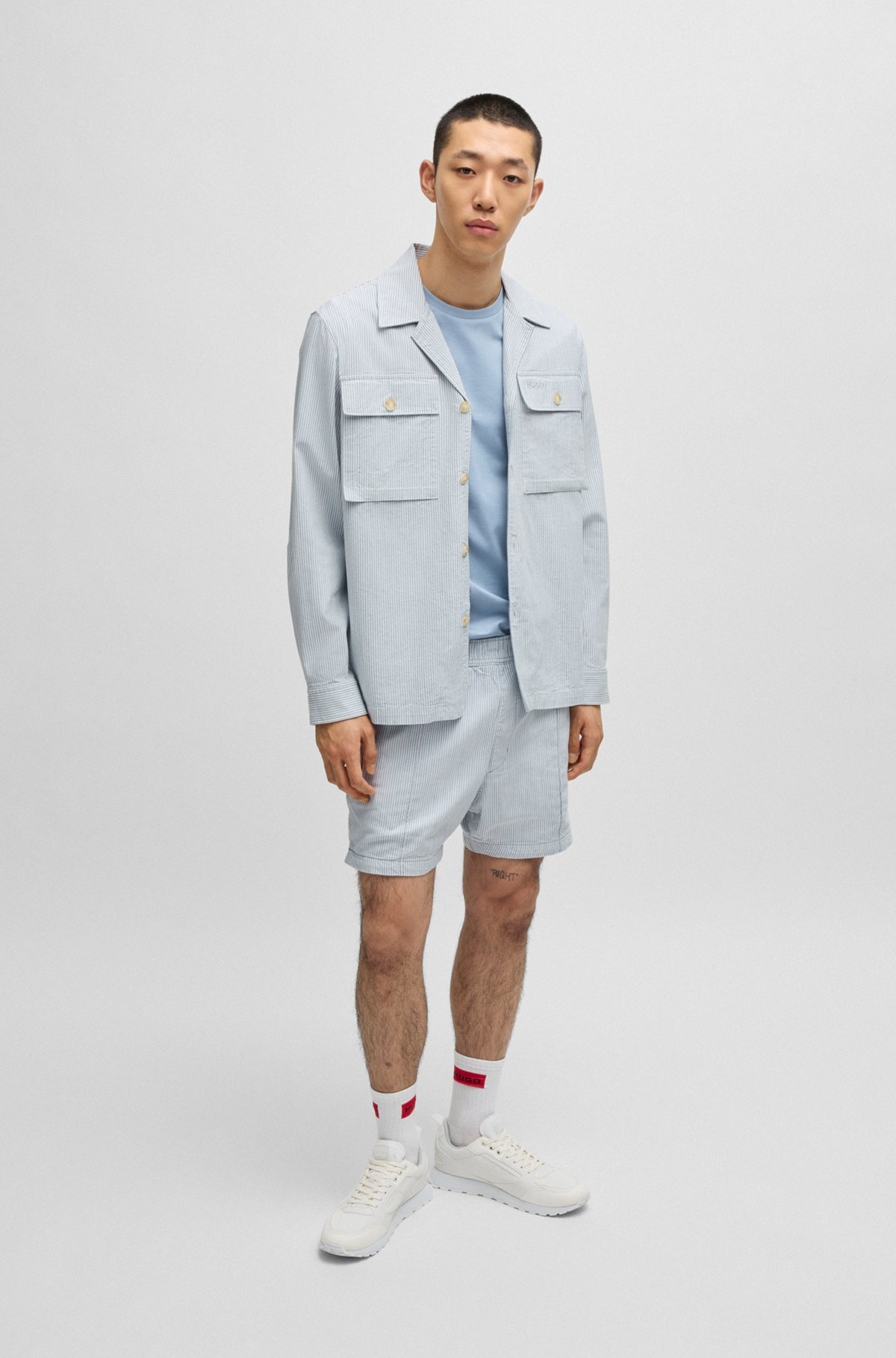 OVERSIZE-FIT OVERSHIRT IN A STRIPED OXFORD COTTON BLEND - 4