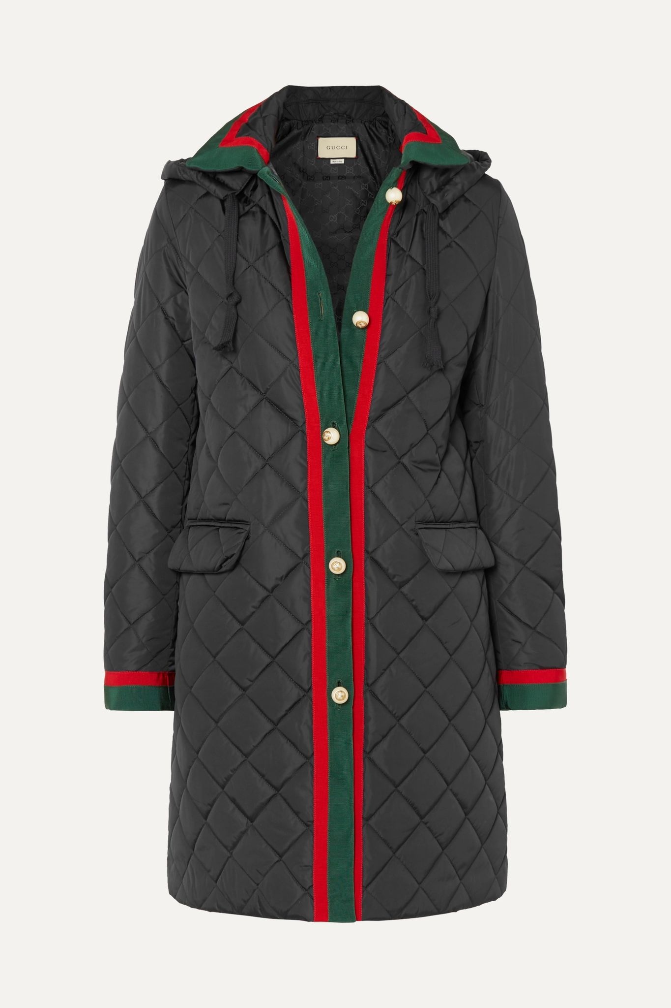 Hooded grosgrain-trimmed quilted shell coat - 1