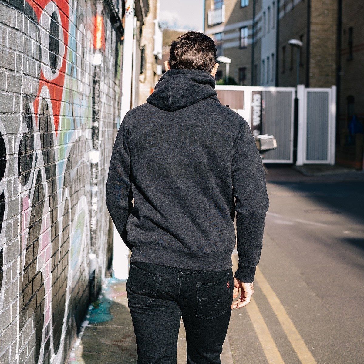 IHSW-HAM-BLK 14oz Ultra Heavyweight "Iron Heart Hamburg" Hooded Sweat – Vintage Black - 4