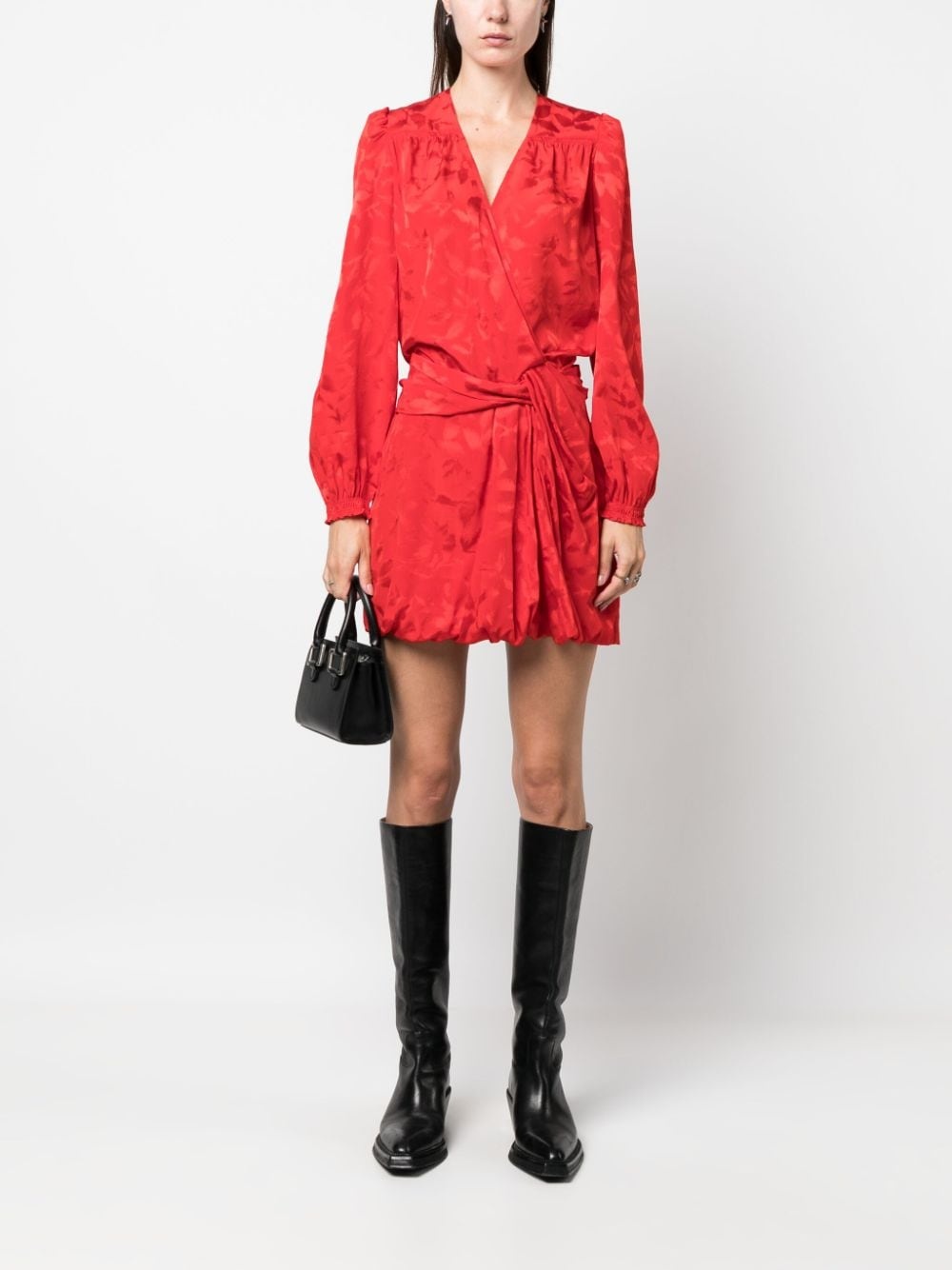 floral-jacquard wrap minidress - 4