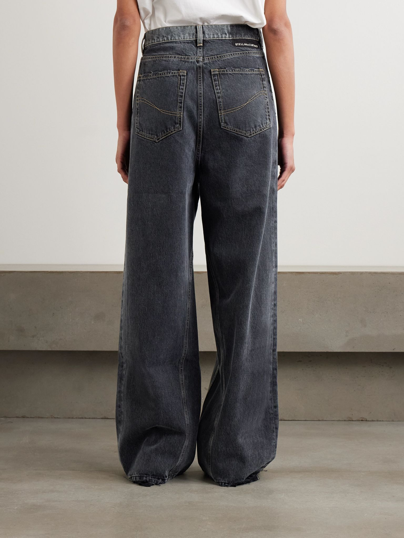 Frayed two-tone mid-rise wide-leg organic jeans Dark denim - 4