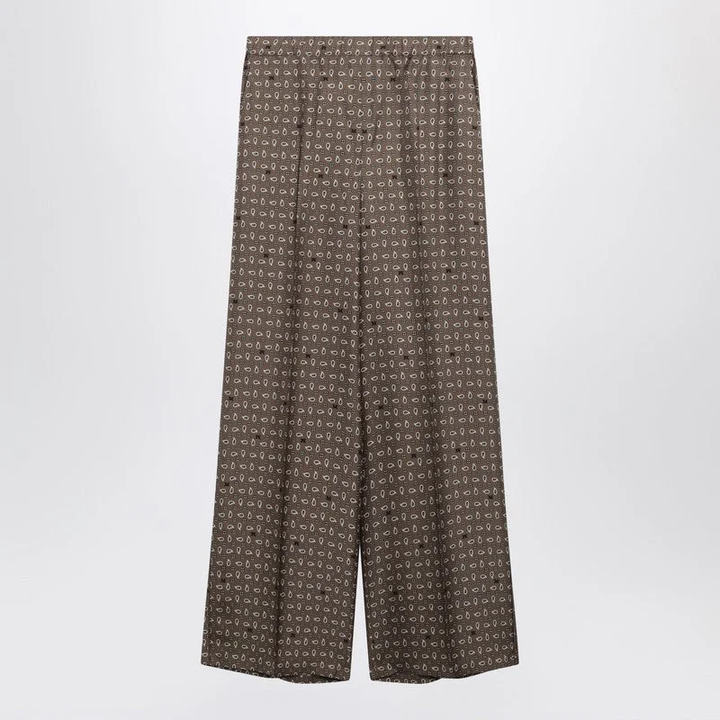 Max Mara Mud-Coloured Printed Silk Trousers Women - 1