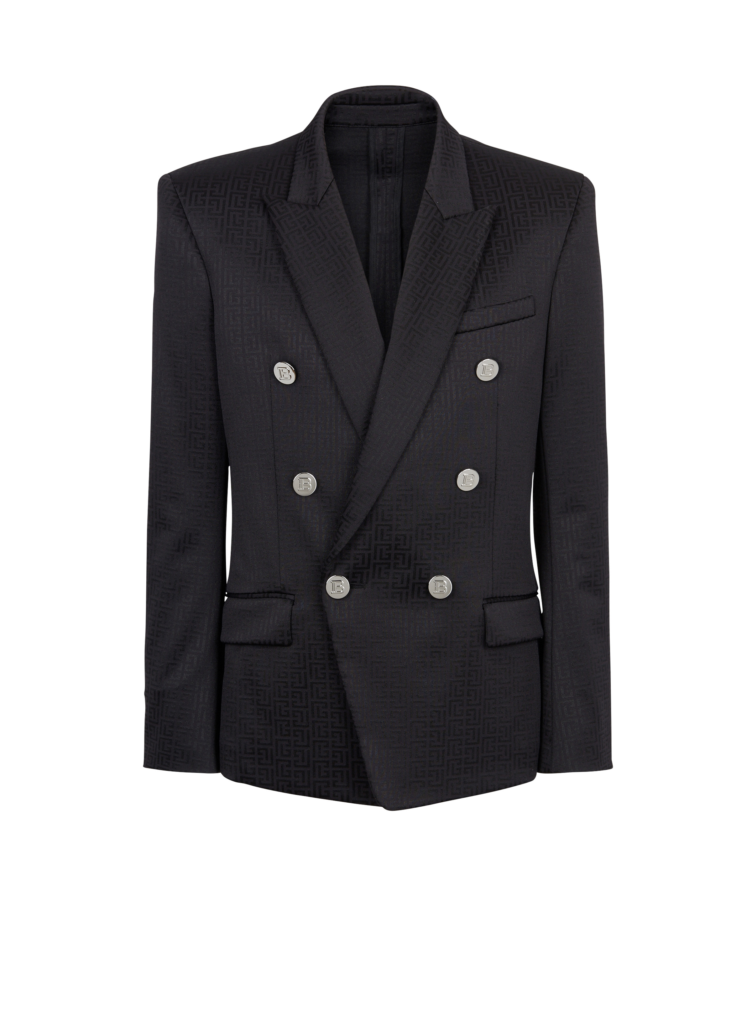 Jersey double-breasted blazer with Balmain monogram print - 1