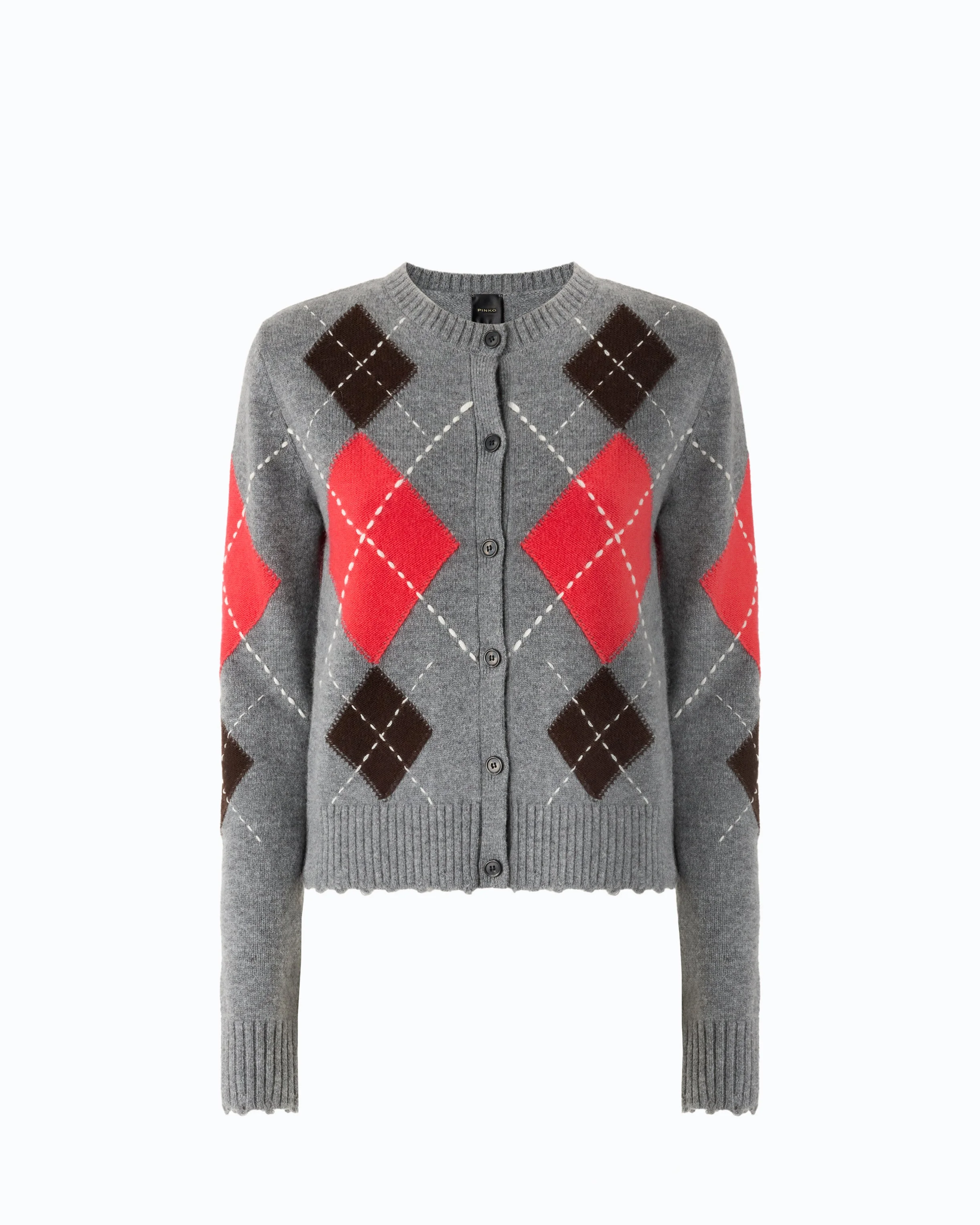 WOOL AND CASHMERE CREW-NECK CARDIGAN WITH DIAMOND MOTIF - 1
