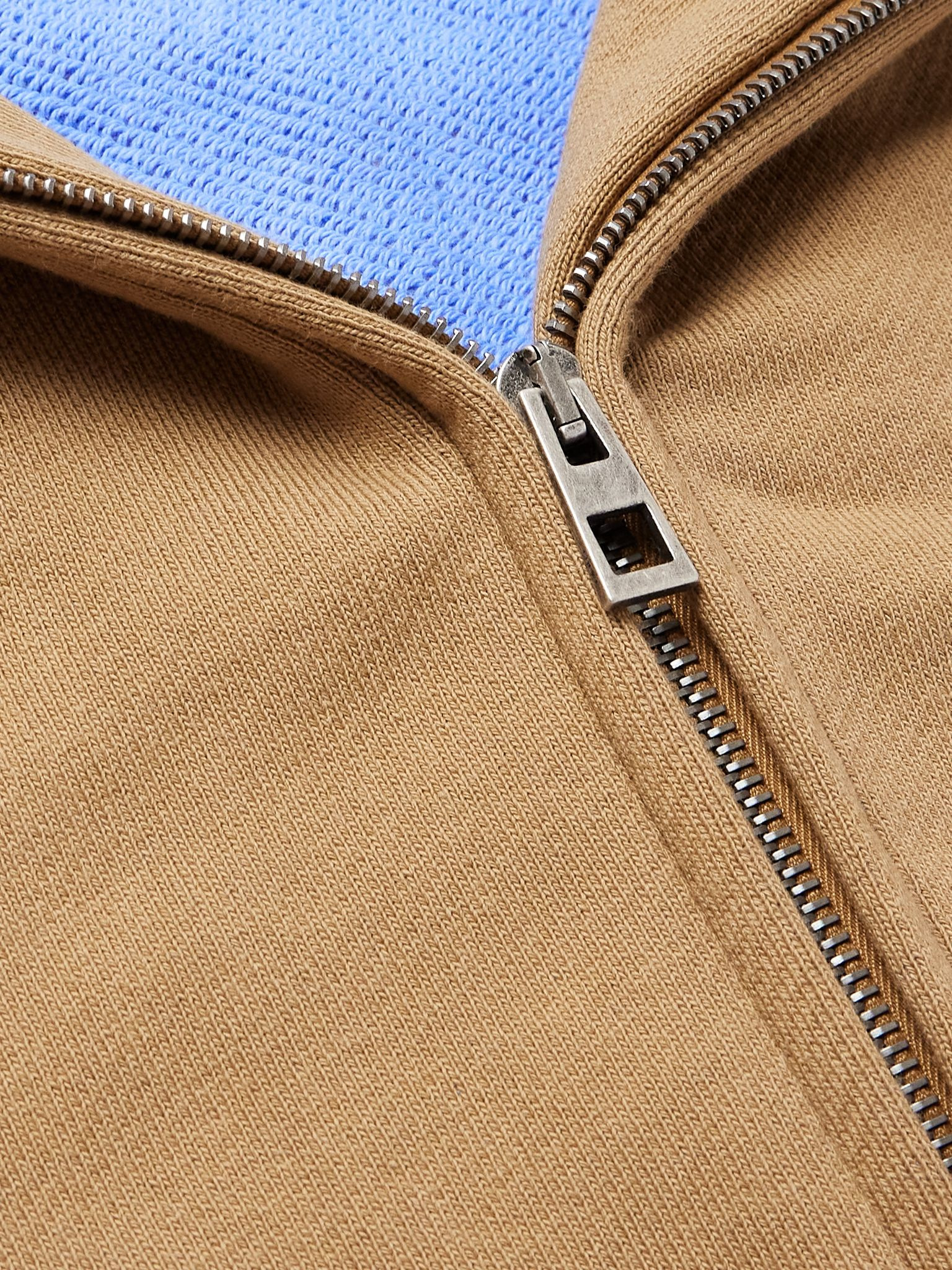 Logo-Embroidered Cotton-Jersey Hoodie Beige - 5