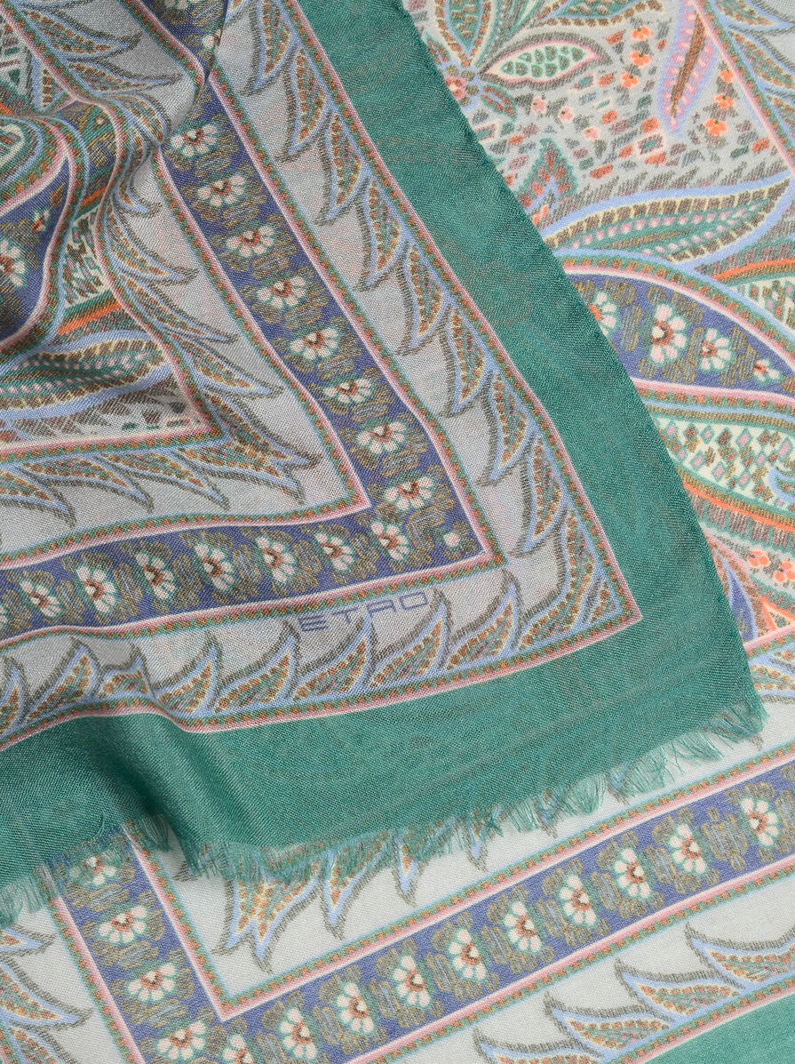 FRINGED SCARF WITH FOLIAGE MOTIF - 3
