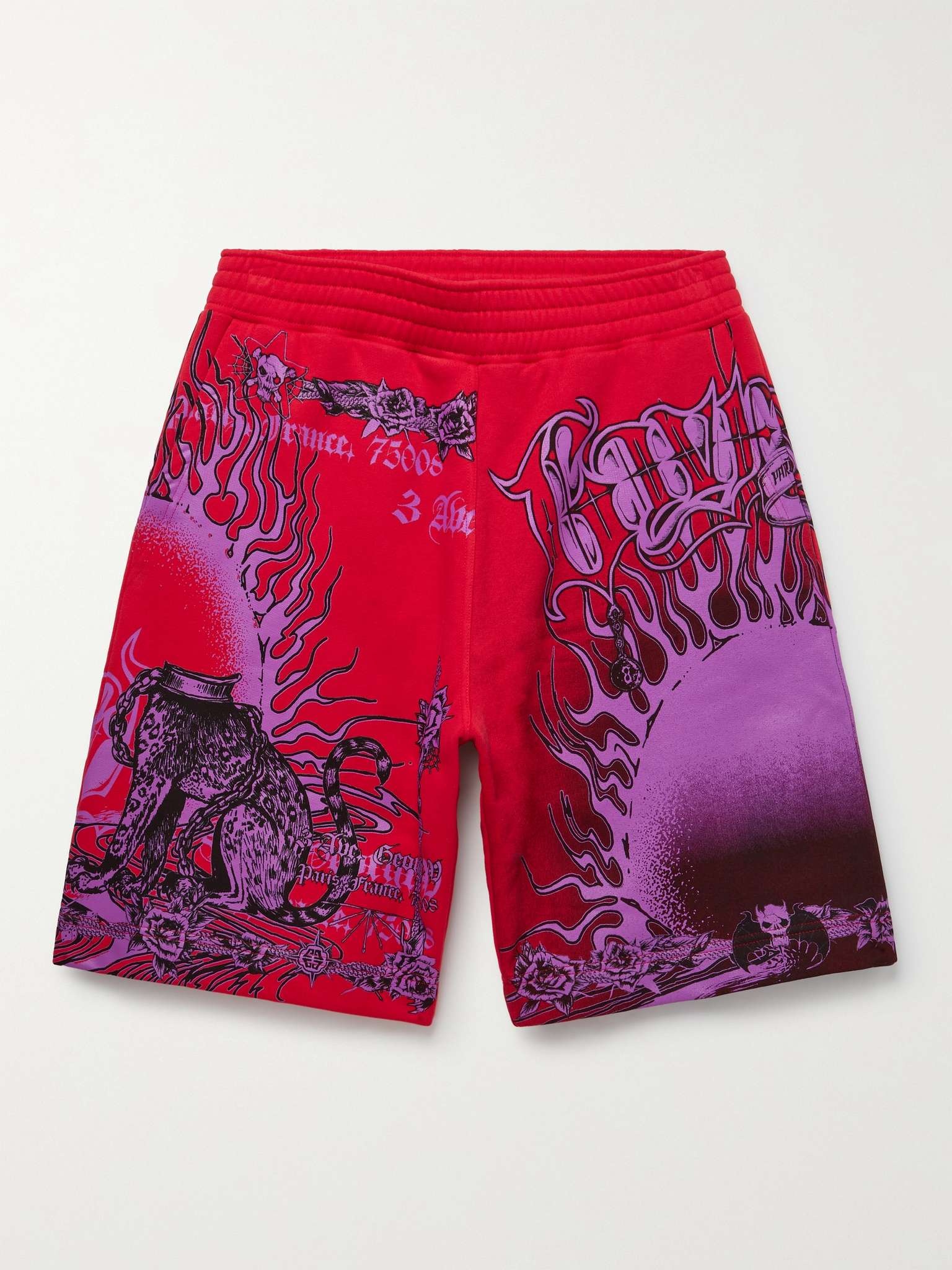 Printed Fleece-Back Cotton-Jersey Shorts - 1