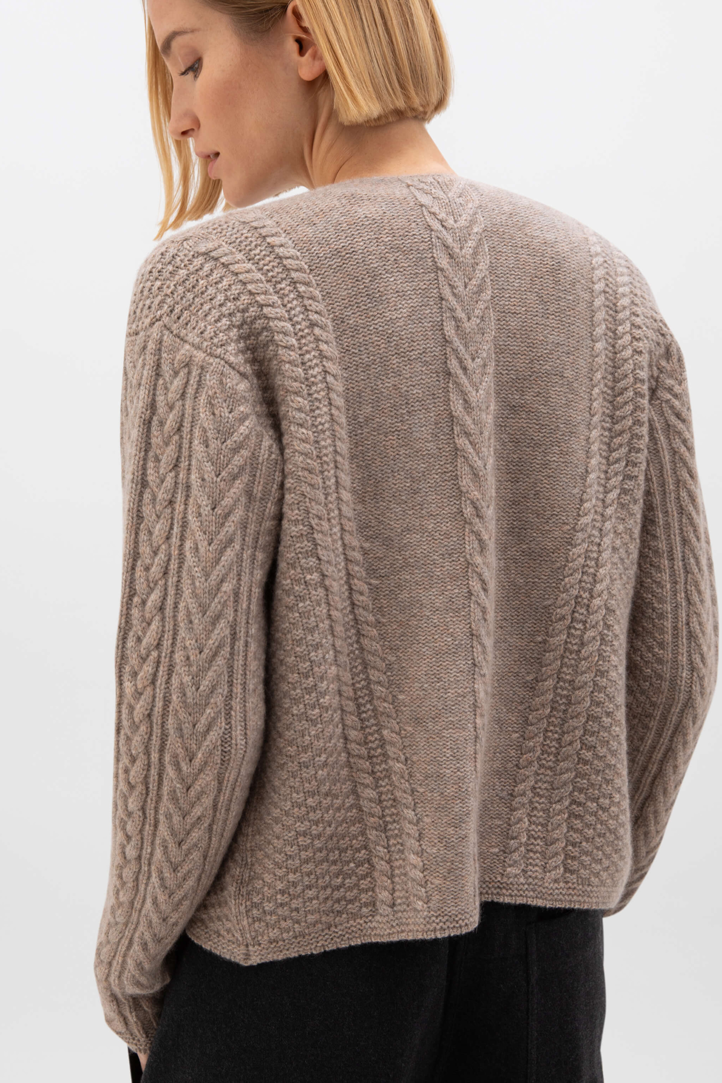 Aran Cable Cashmere Brown Waterfall Cardigan - 3
