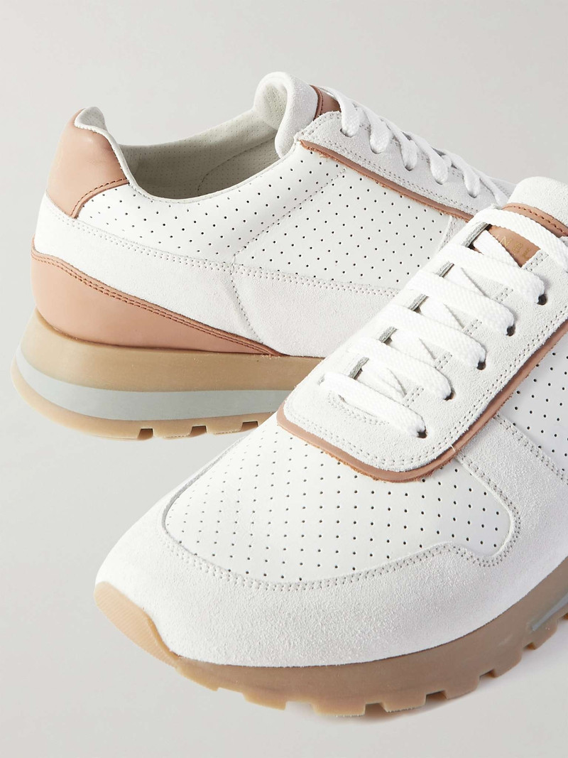 Perforated Leather and Suede Sneakers 6