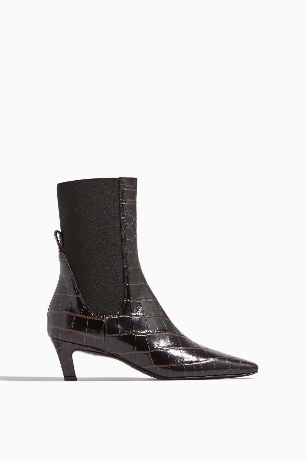 The Mid Heel Boot in Dark Brown Croco - 1