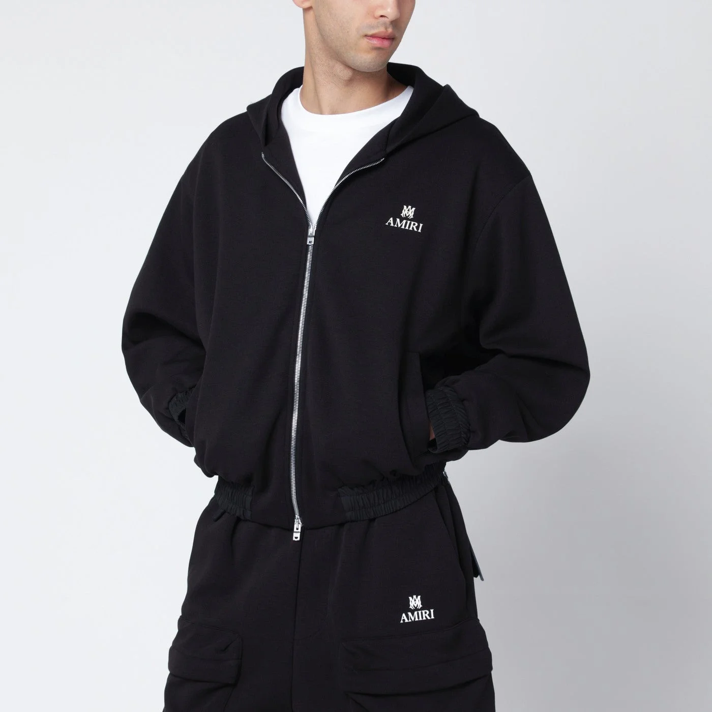 Black cotton-blend zip sweatshirt - 1