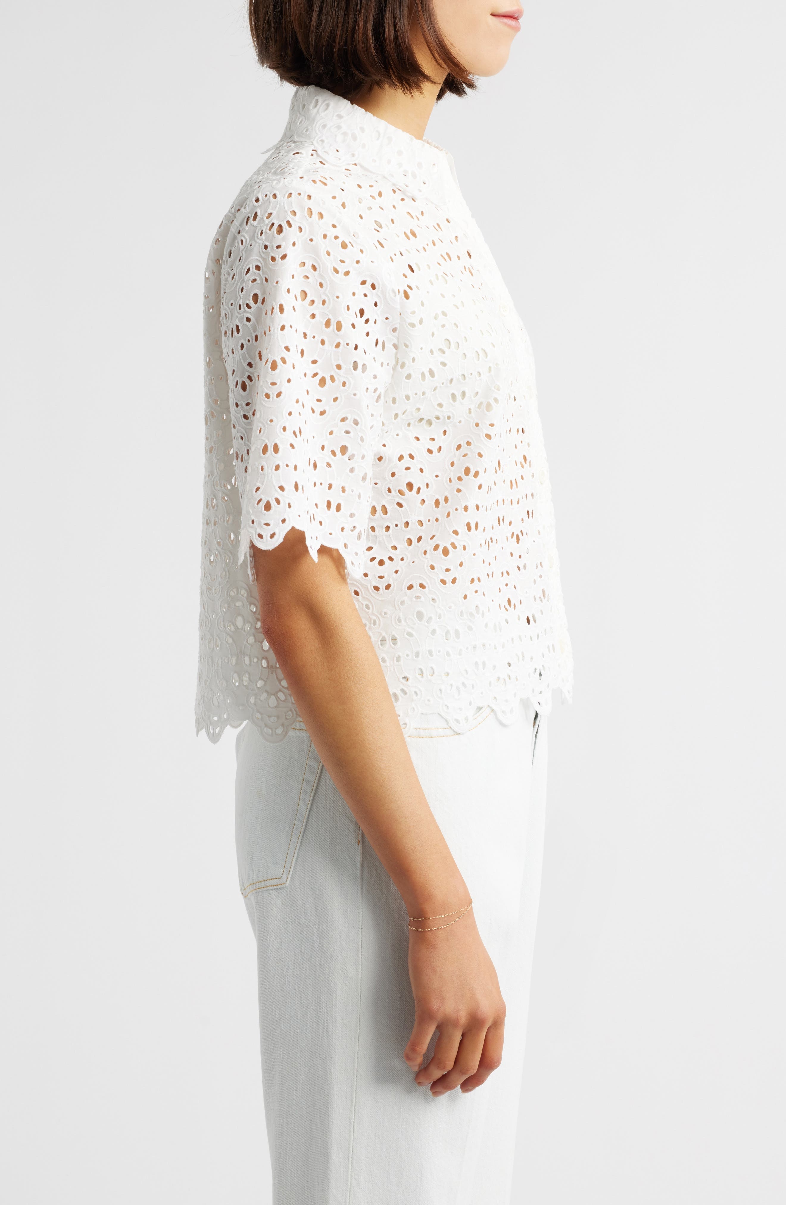 FRAME The Deco Cotton Eyelet Button-Up Shirt in White at Nordstrom - 3