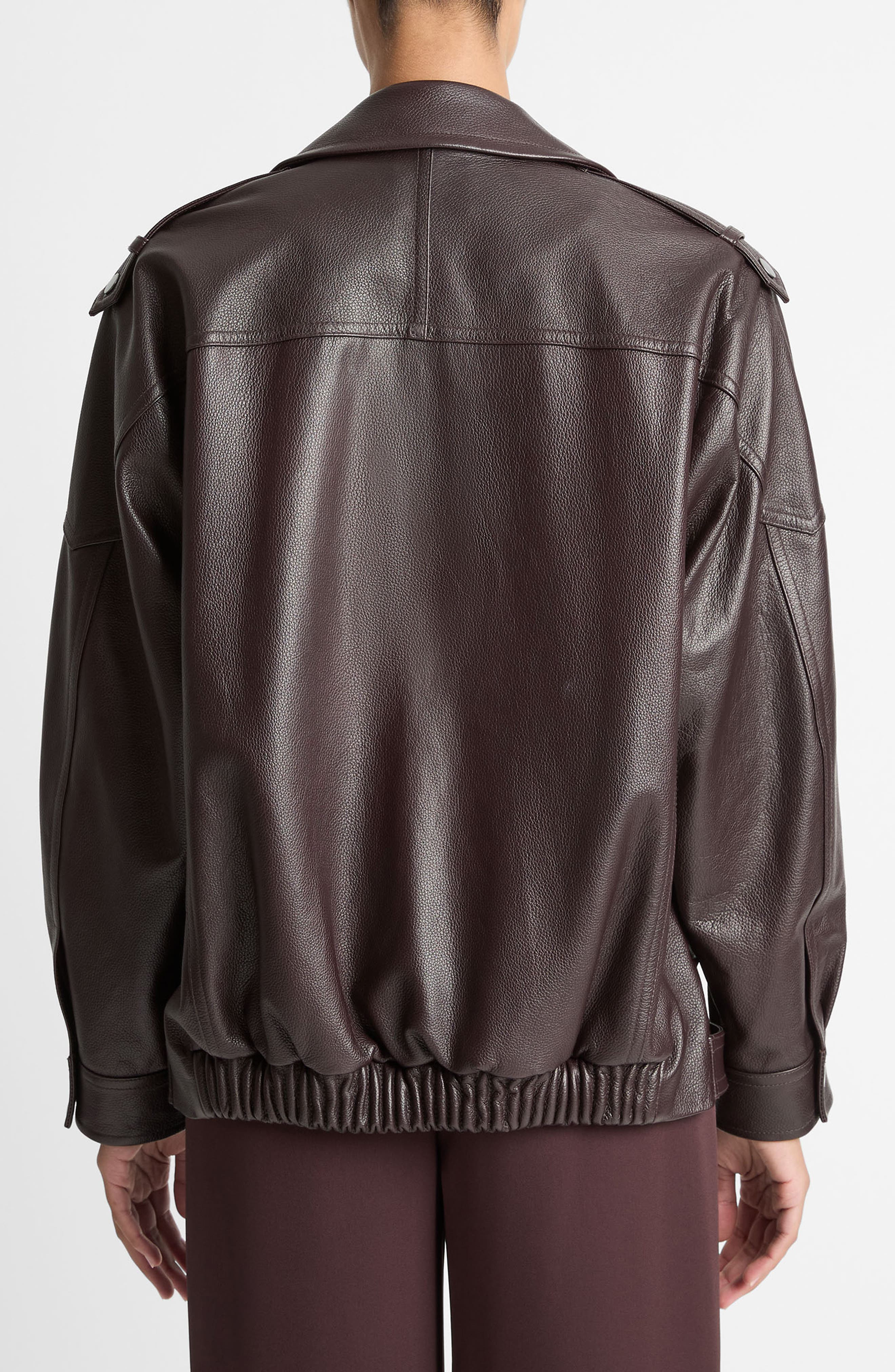 Vince Oversize Leather Biker Jacket in Dark Fig at Nordstrom - 2