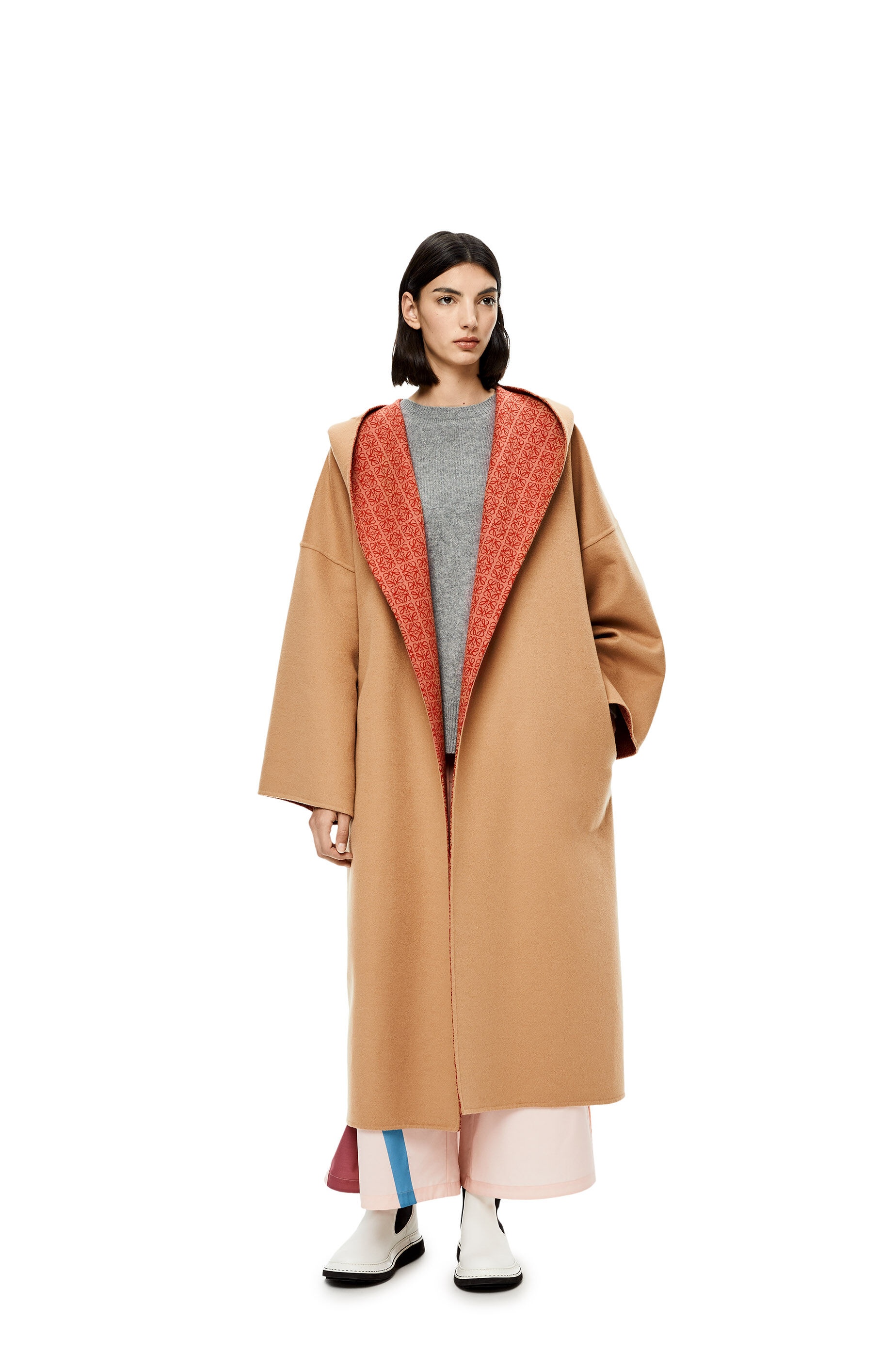 Anagram jacquard hooded coat in wool - 2
